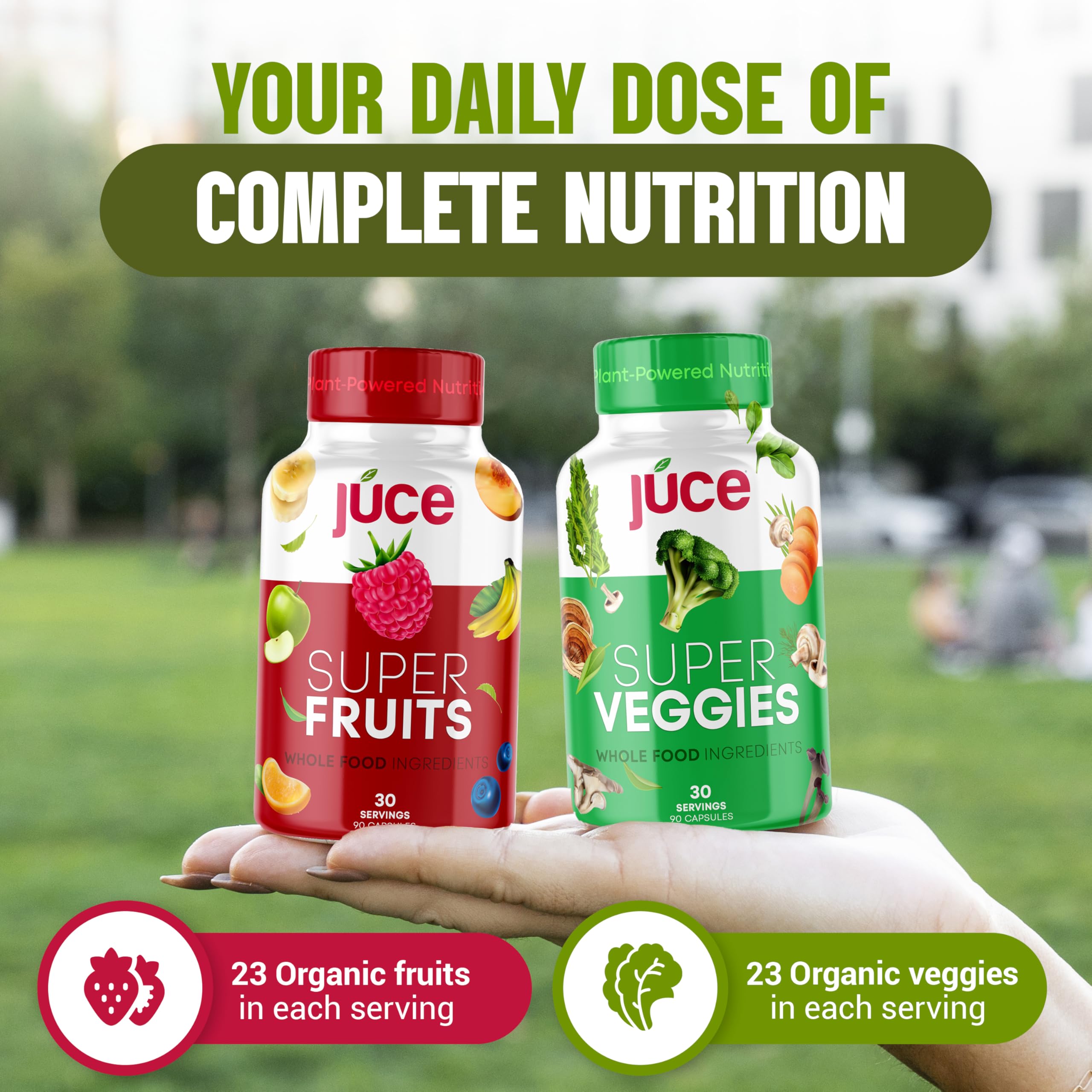 Juce Original Formula - Organic Super Fruit & Veggies Supplement - Gluten/Gelatin Free, Soy Free & Vegan- Reds & Greens Superfood Capsules- 23 Fruits & 23 Vegetables (180 Count)- By Terra Kai Organics Terra Kai Organics buy supplements Au