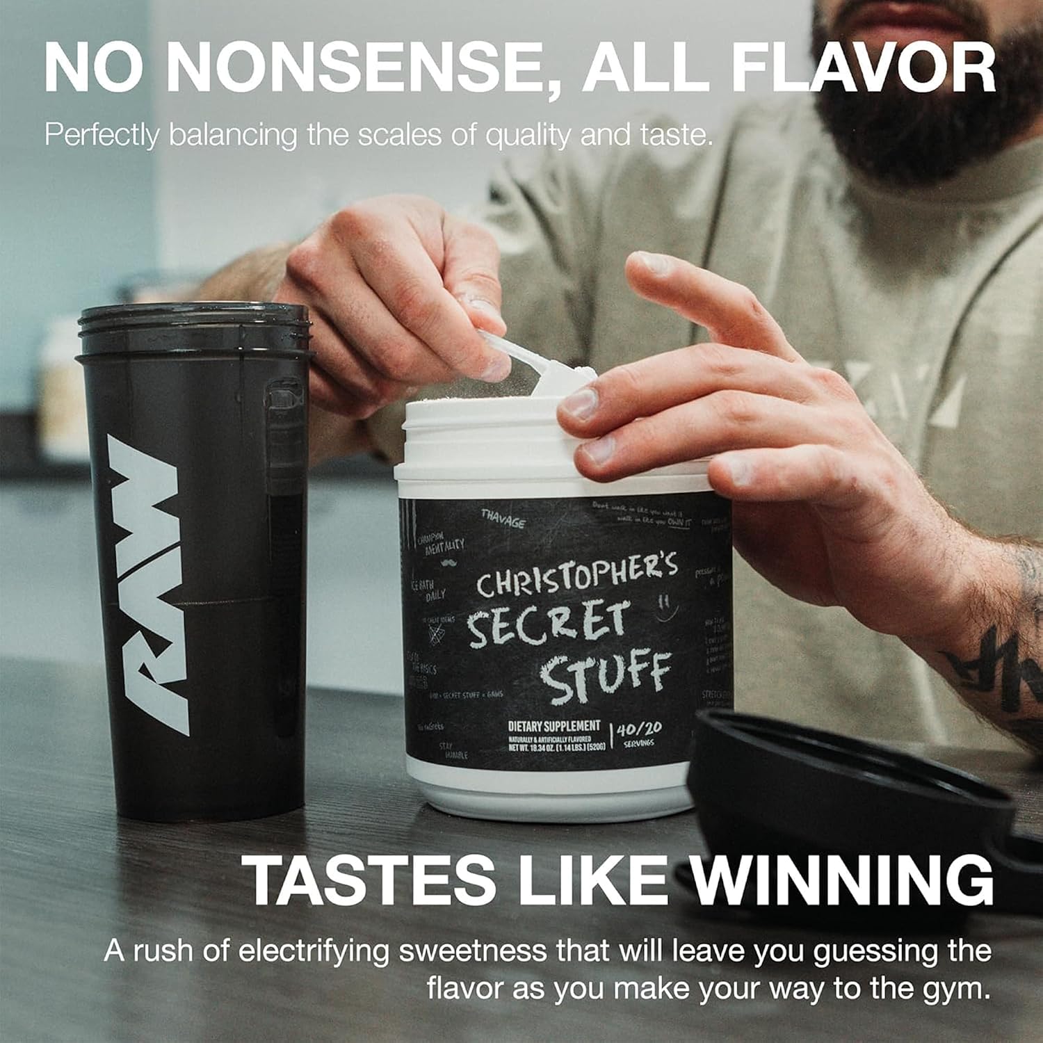 RAW Nutrition Creatine Monohydrate & Thavage (Tastes Like Winning) Pre-Workout Powder Bundle