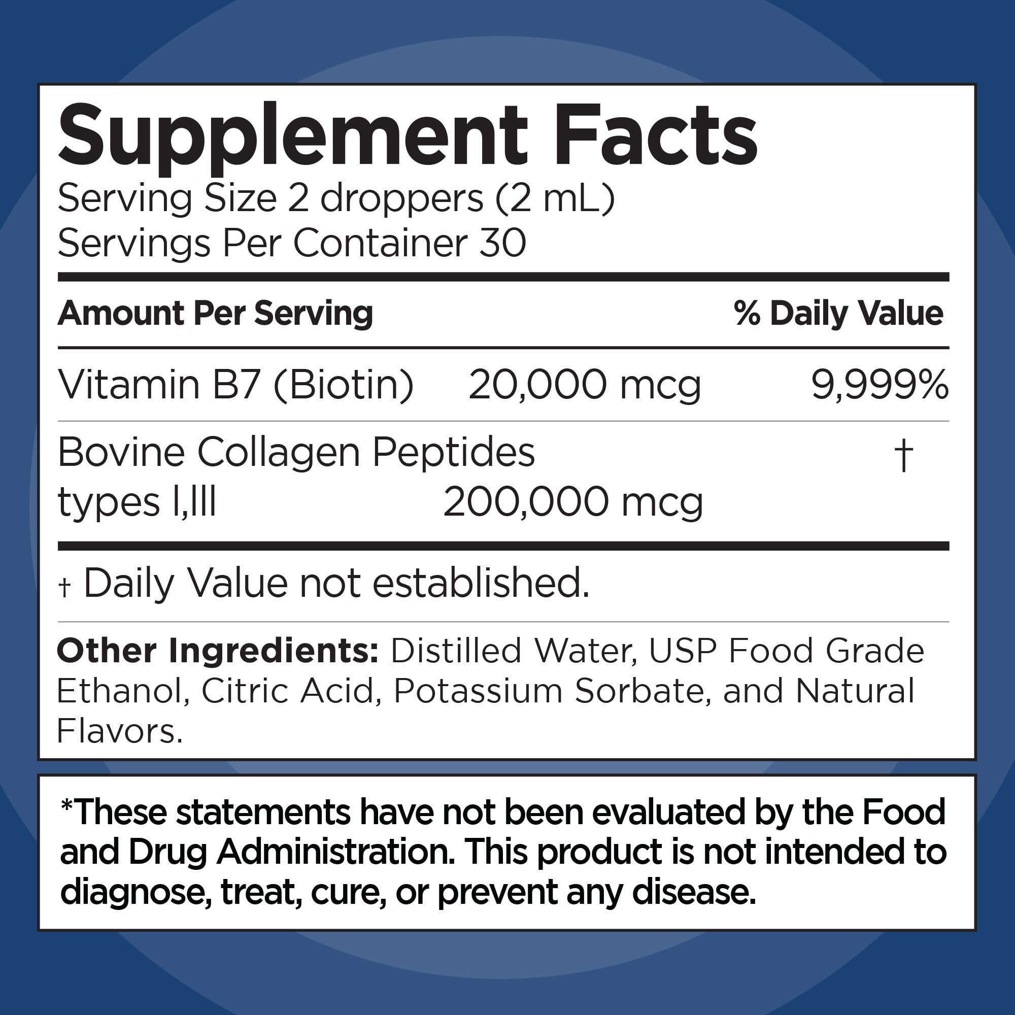 Liquid Collagen and Biotin, 2 Fl. Oz, Ultra-Strength Collagen Peptides for Women, Third-Party Tested Biotin for Hair Growth Women, Nails, and Skin Vitamins B7 Collageno Peptides – Vanilla Flavor