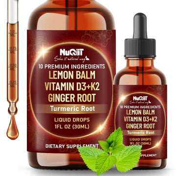 NUQIIT 10in1 Lemon Balm Tincture Blend Includes Vitamin D3, Vitamin K2, Lemon Balm, Ginger, Turmeric, Ceylon Cinnamon and More - 1 FL Oz - 60 Day Supply NUQIITBuy Supplements Australia