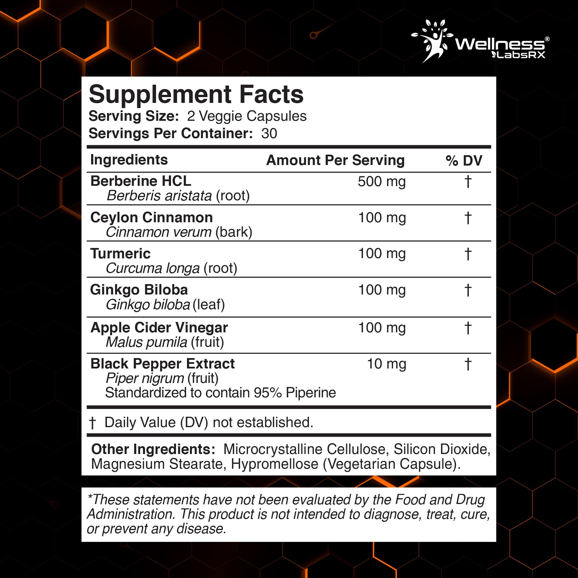 WELLNESS LABSRX Berberine 1,000mg - Third-Party Tested Berberine Supplement HCL with Ceylon Cinnamon, Black Pepper Extract and Apple Cider Vinegar, Heart Support Capsules - 240 Capsules - Pack of 2