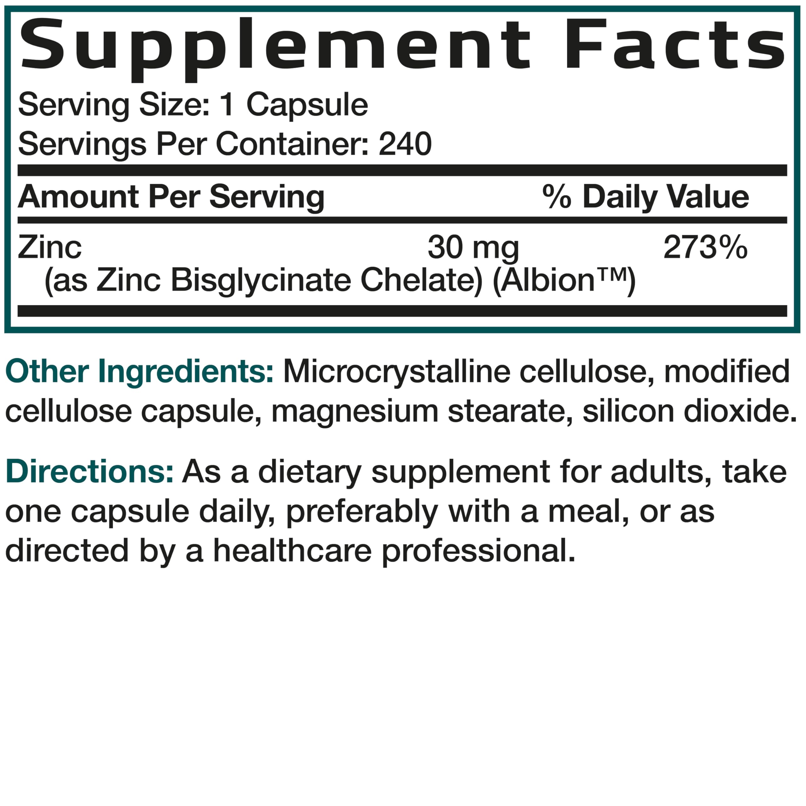 Bronson Zinc Glycinate 30mg Chelated Superior Absorption 100% Chelated Formula Non-GMO, 120 Vegetarian Capsules