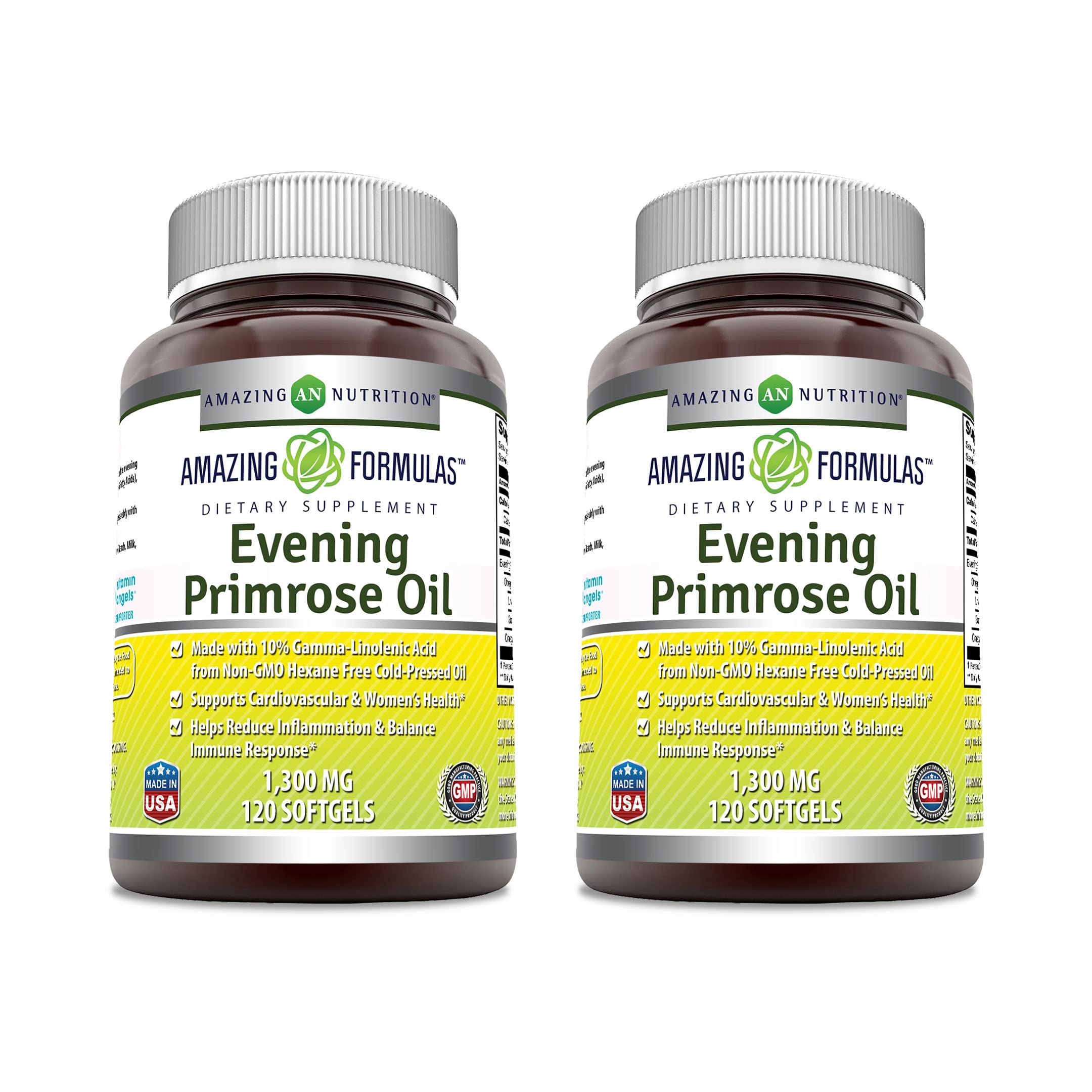 Amazing Formulas Evening Primrose Oil 1300mg, 10% GLA, Softgels Supplement | Hexane Free Cold Pressed Oil | Non-GMO | Gluten Free (250 Count)
