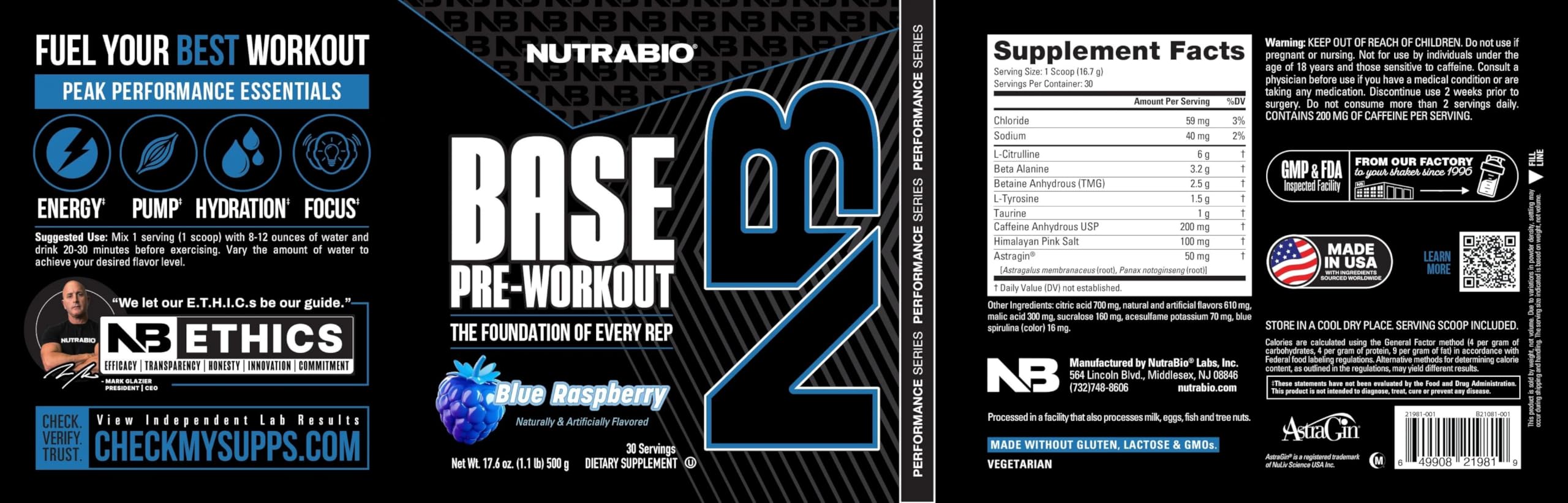 NutraBio Base Pre-Workout Powder 200mg Caffeine, Sustained Energy, Focus, Endurance, Pump, Sugar Free, Clean Preworkout for Men and Women - Beta Alanine, L-Tyrosine, 30 Servings - Lemon Lime
