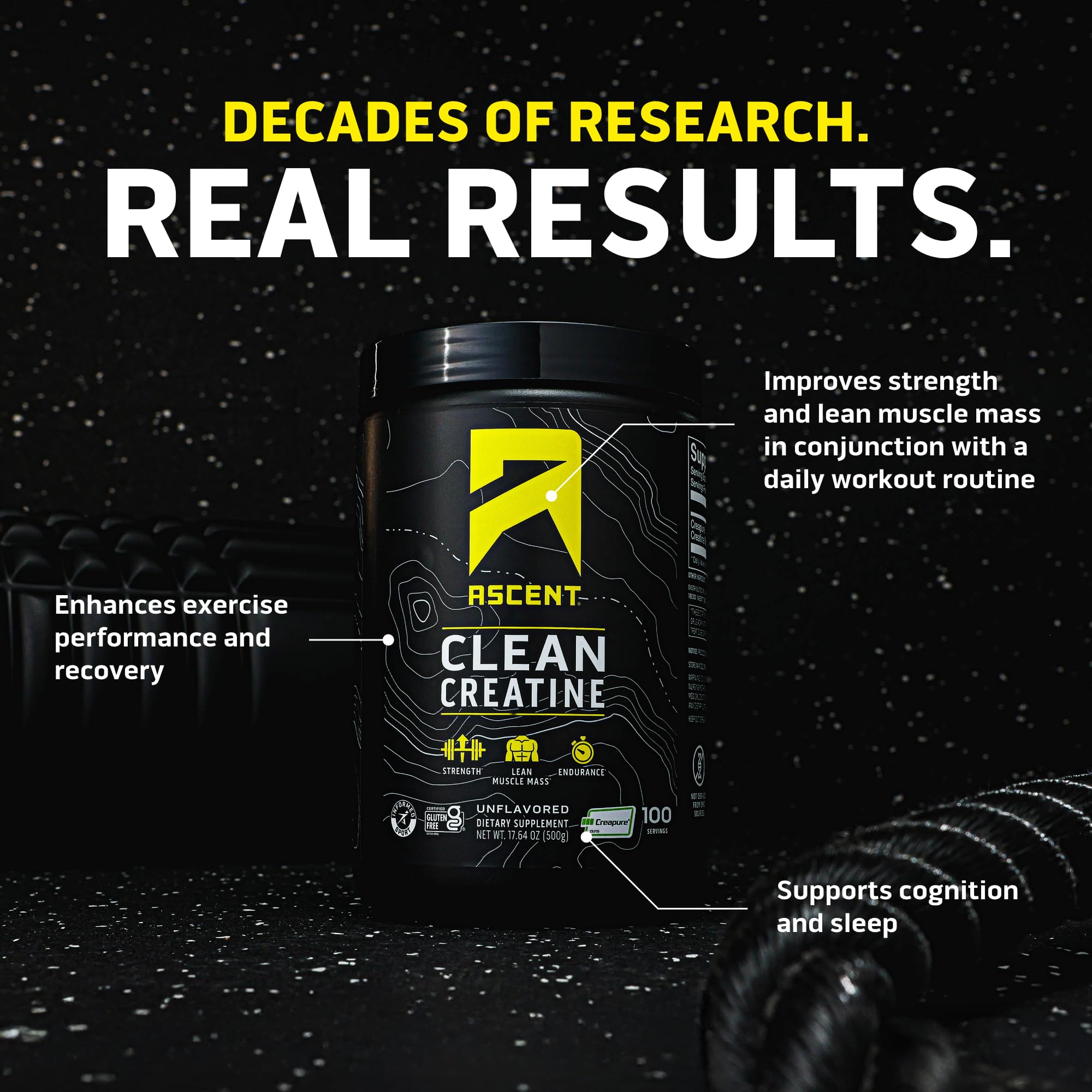 Ascent Clean Creatine Monohydrate Powder - 5G Per Serving, Creapure Creatine Supplement - Unflavored, 100 Servings Ascent buy supplements Au
