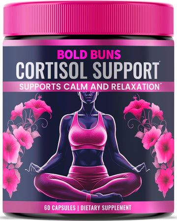 Bold Buns Cortisol Supplements for Women - Cortisol Support Stress & Mood Balance Supplement with Sensoril® Ashwagandha, Magnolia Bark, L-Theanine - Supports Calm, Focus & Sleep (60 Vegan Capsules)