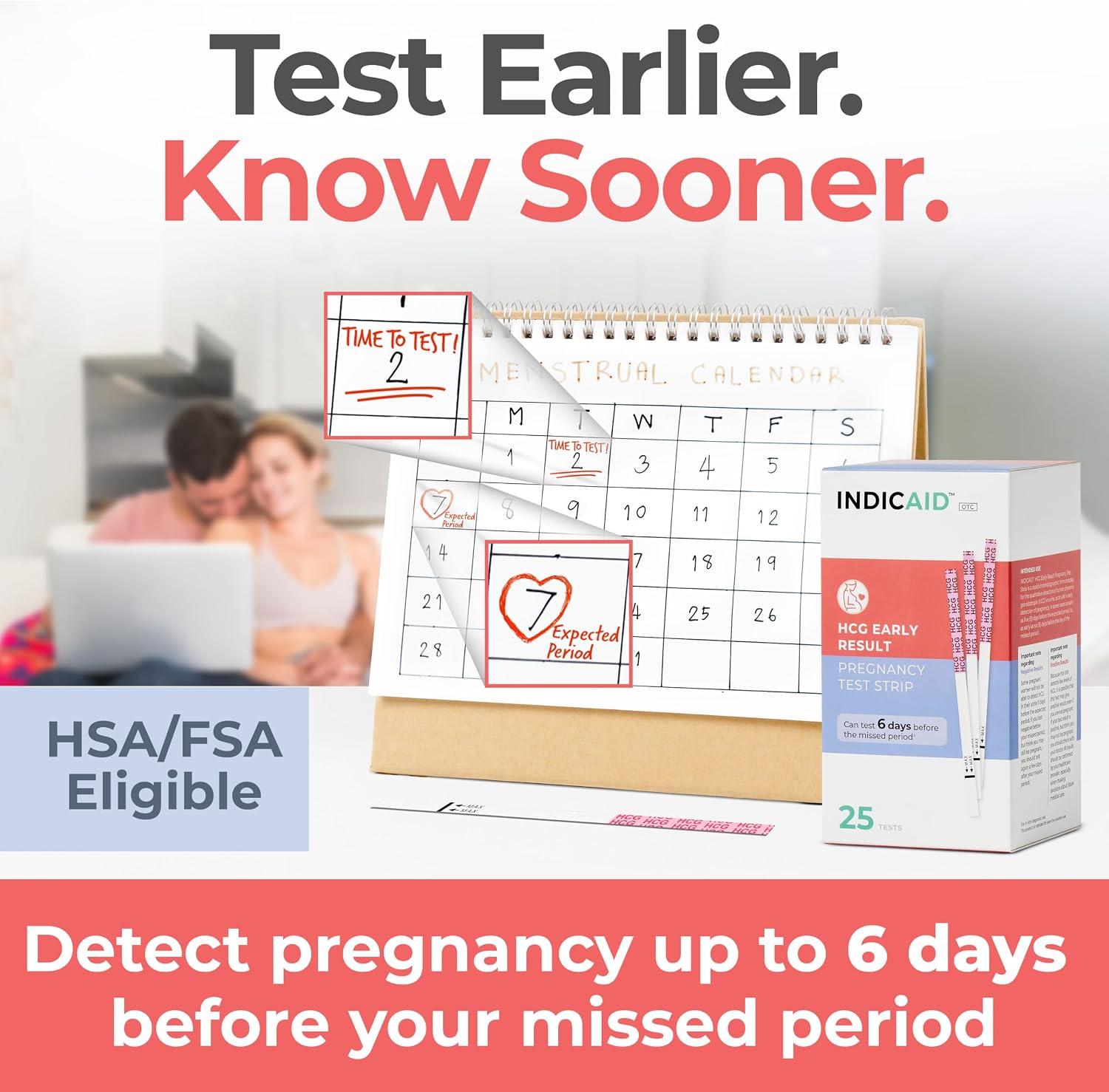 INDICAID 510K Cleared Early Detection Pregnancy Test Strips, High Sensitivity 10mIU to Test 6 Days Before Missing Period, 25 Tests Daily Monitoring of hCG During Pregnancy, Over 99% Accuracy