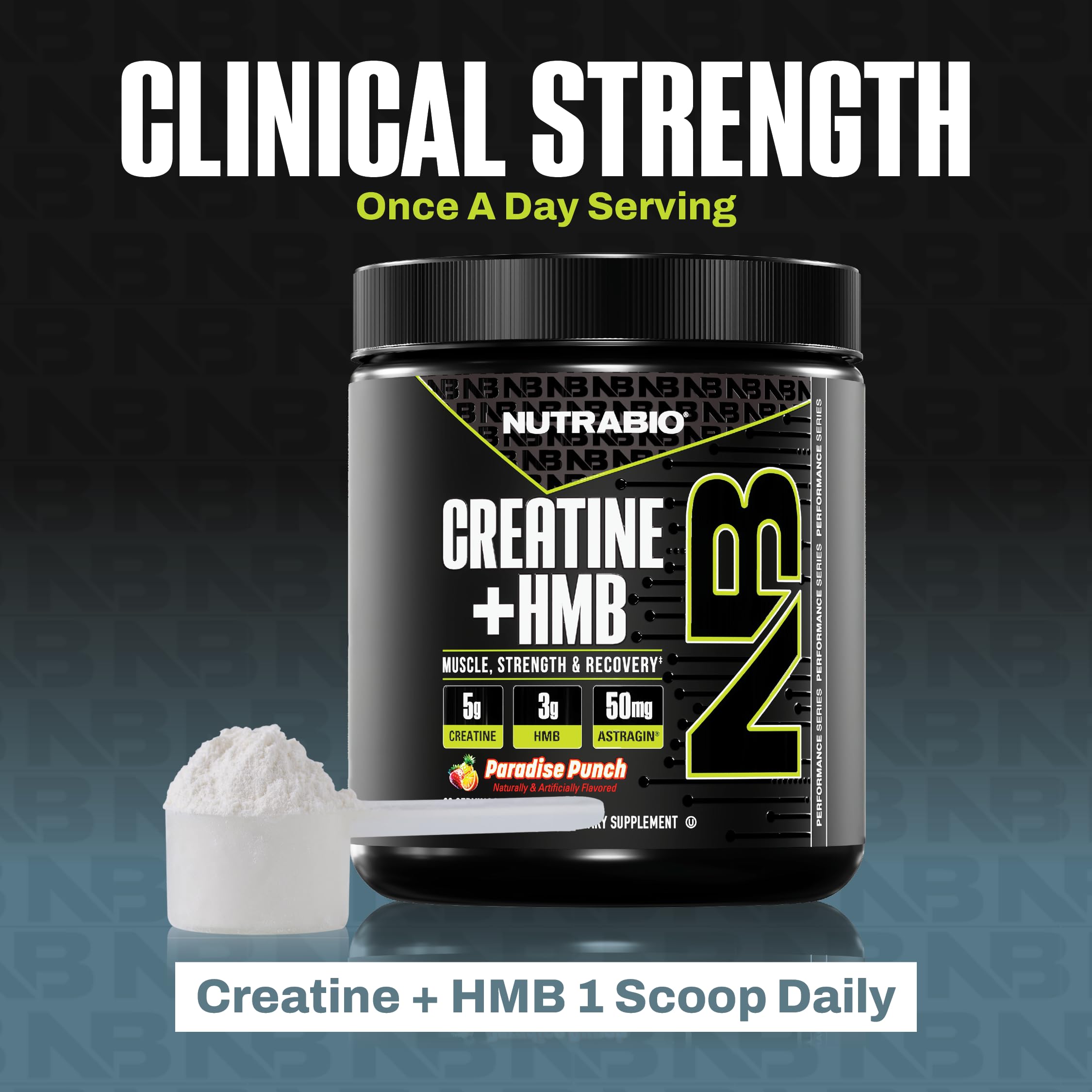 NutraBio Creatine + HMB- Creatine Monohydrate with HMB Powder for Muscle Growth, Increased Strength- 30 Servings (Unflavored)