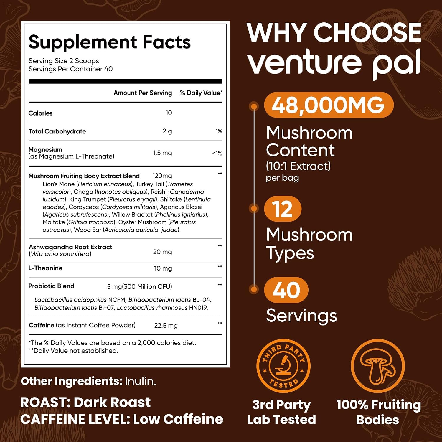 Venture Pal Ceremonial Grade Mushroom Matcha Powder + Mushroom Coffee - Focus, Energy & Digestion - Vegan