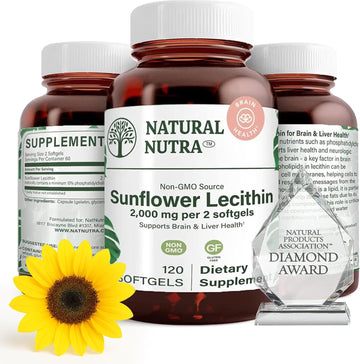 Natural Nutra Sunflower Lecithin Supplement 2000mg, Gluten-Free 120 Softgel | Supports Sunflower Lecithin Breastfeeding, Liver & Brain Health