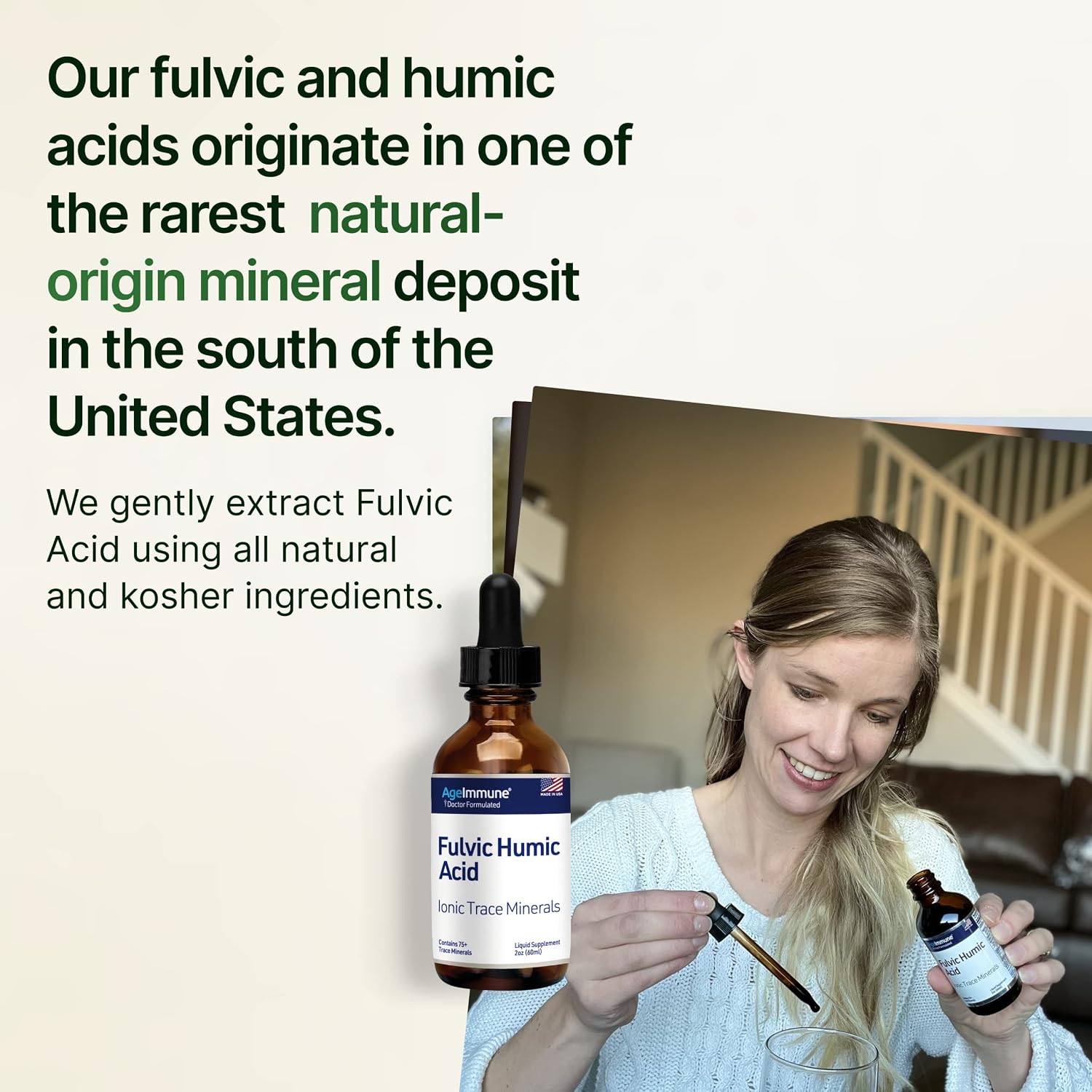 Fulvic Humic Acid 75 + Ionic Trace Minerals - Plant Derived in USA - Fulvic Acid Minerals Liquid Concentrate for Energy, Gut Health and Hydration- 500 mg of Fulvic Humic Acid per Serving - 2 oz.