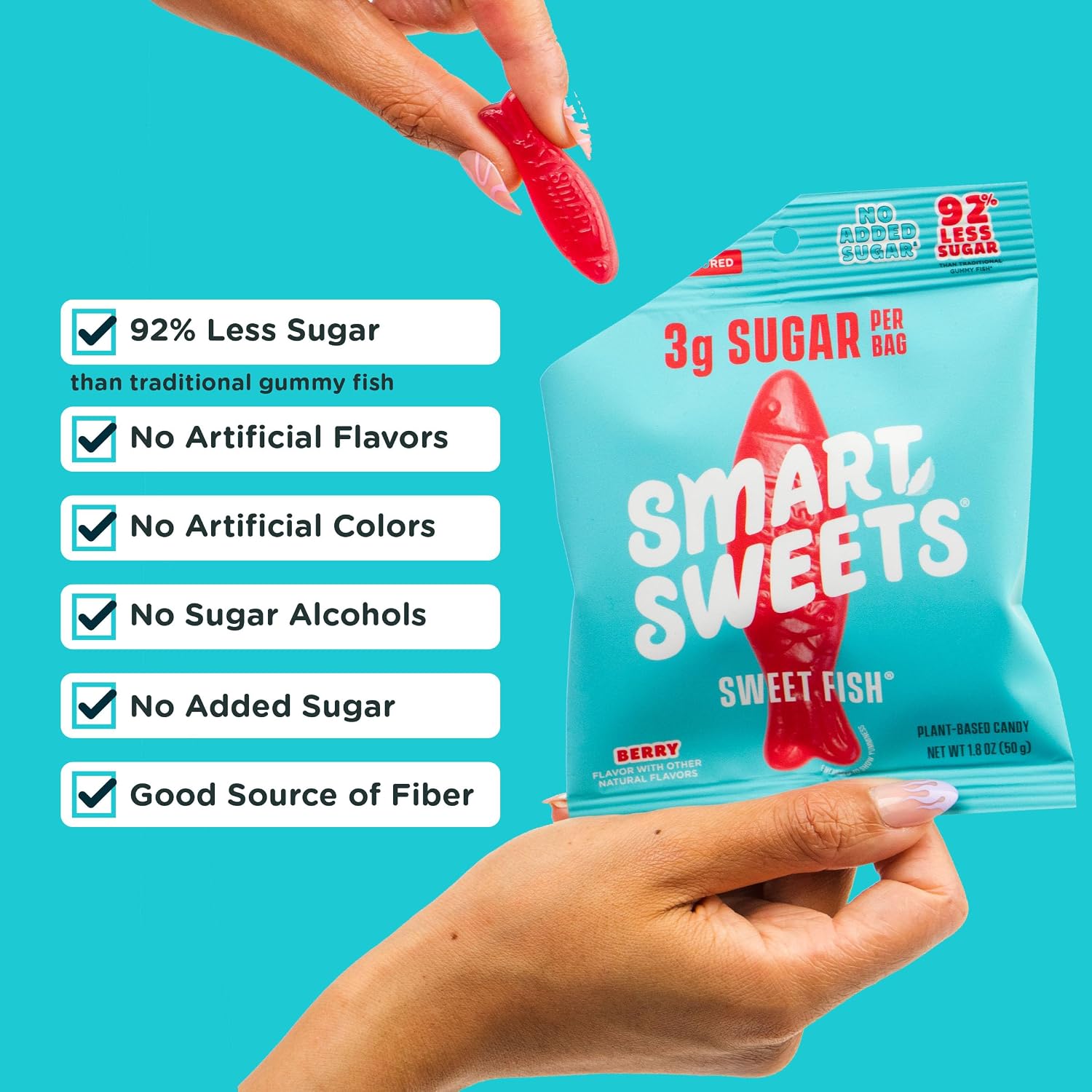SmartSweets Sweet Fish, Low Sugar Gummy Candy (3g), Low Calorie (130), Gluten-Free -1.8oz (Pack of 6) Packaging may vary | Gluten Free, Plant Based, Healthy Snacks For Adults & Kids, Fiber Candy, Fun Chewy Berry Flavored Gummies, Healthy Candy