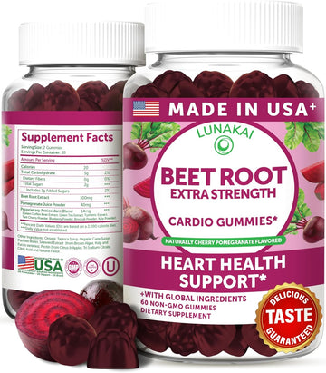 Lunakai USA Made Beet Root Gummies with 7-Antioxidant Blend - 4:1 Extract Non-GMO Vegan Beet Chews for Daily Natural Energy, Men & Women, 60ct