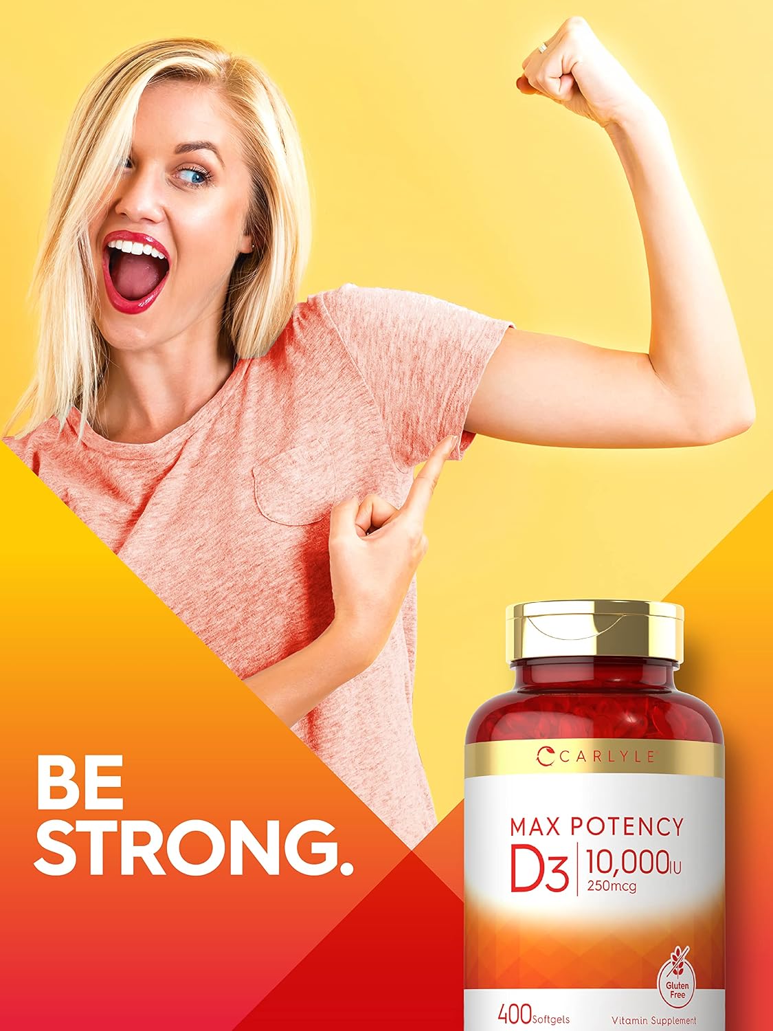 Carlyle Vitamin D3 10000 IU (250 mcg) | 400 Softgels | Value Size | Max Potency | Non-GMO, Gluten Free Supplement