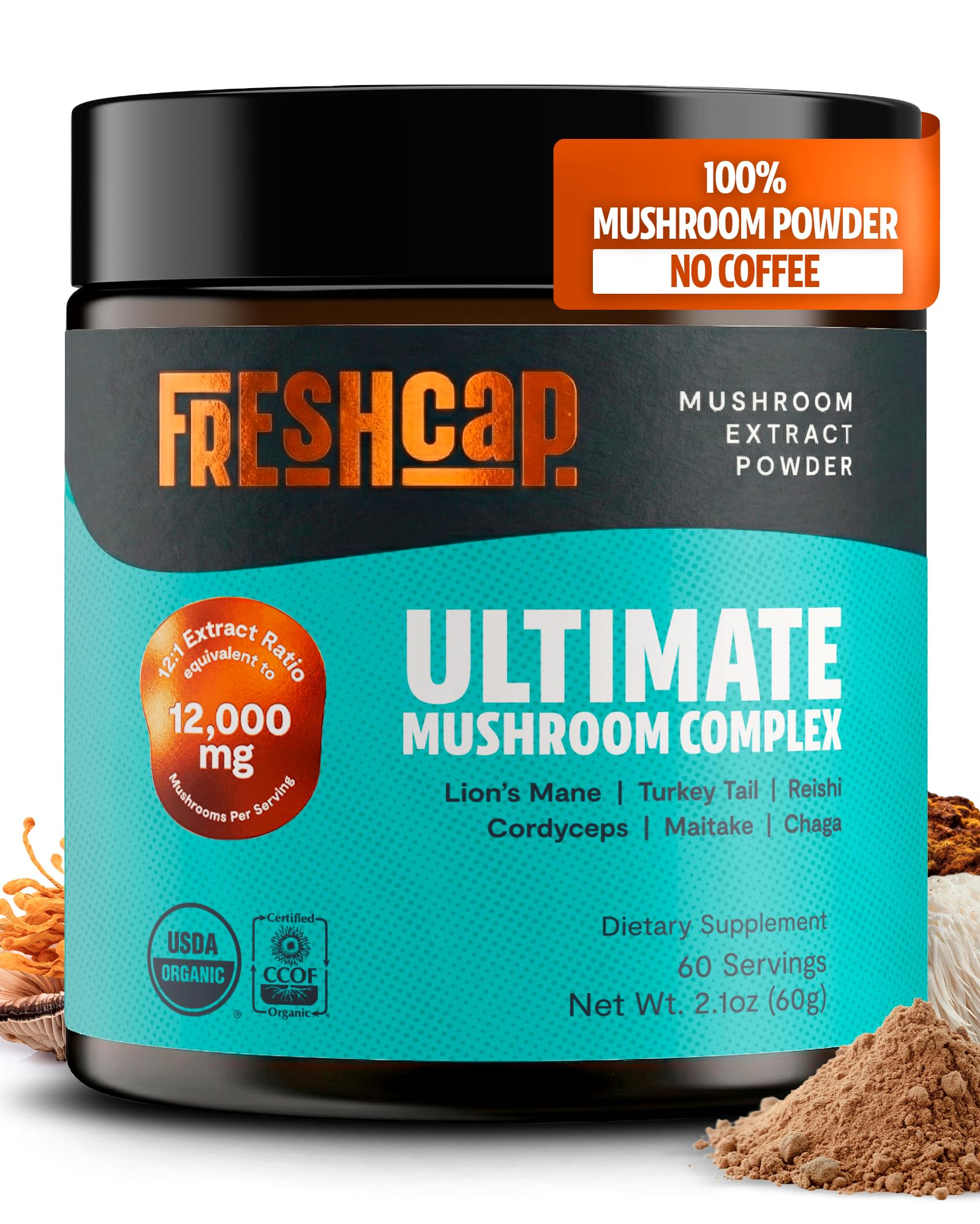 Premium Organic Mushroom Coffee – 12:1 Fruiting Body Extract – 29% Beta-Glucans – Smooth Tasting, 3rd-Party Tested for Clean Energy, No Jitters, Focus, Immune Support (15 Servings)