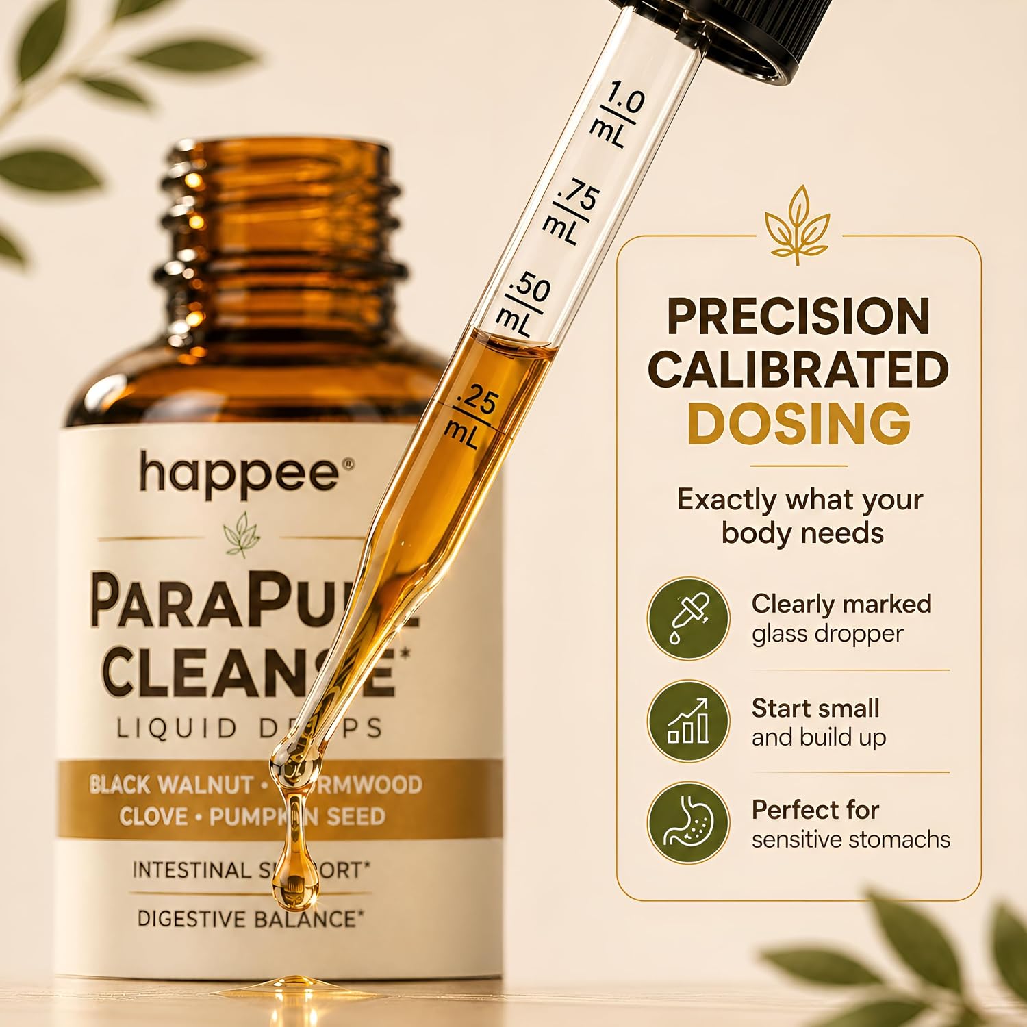 Happee ParaPure Cleanse for Humans Wormwood Black Walnut Clove 2 Fl. Oz | All-in-One Herbal Liquid Drops - Detox Support, Intestinal Guard, Gut Health & Microbiome Support, 60 Day Supply