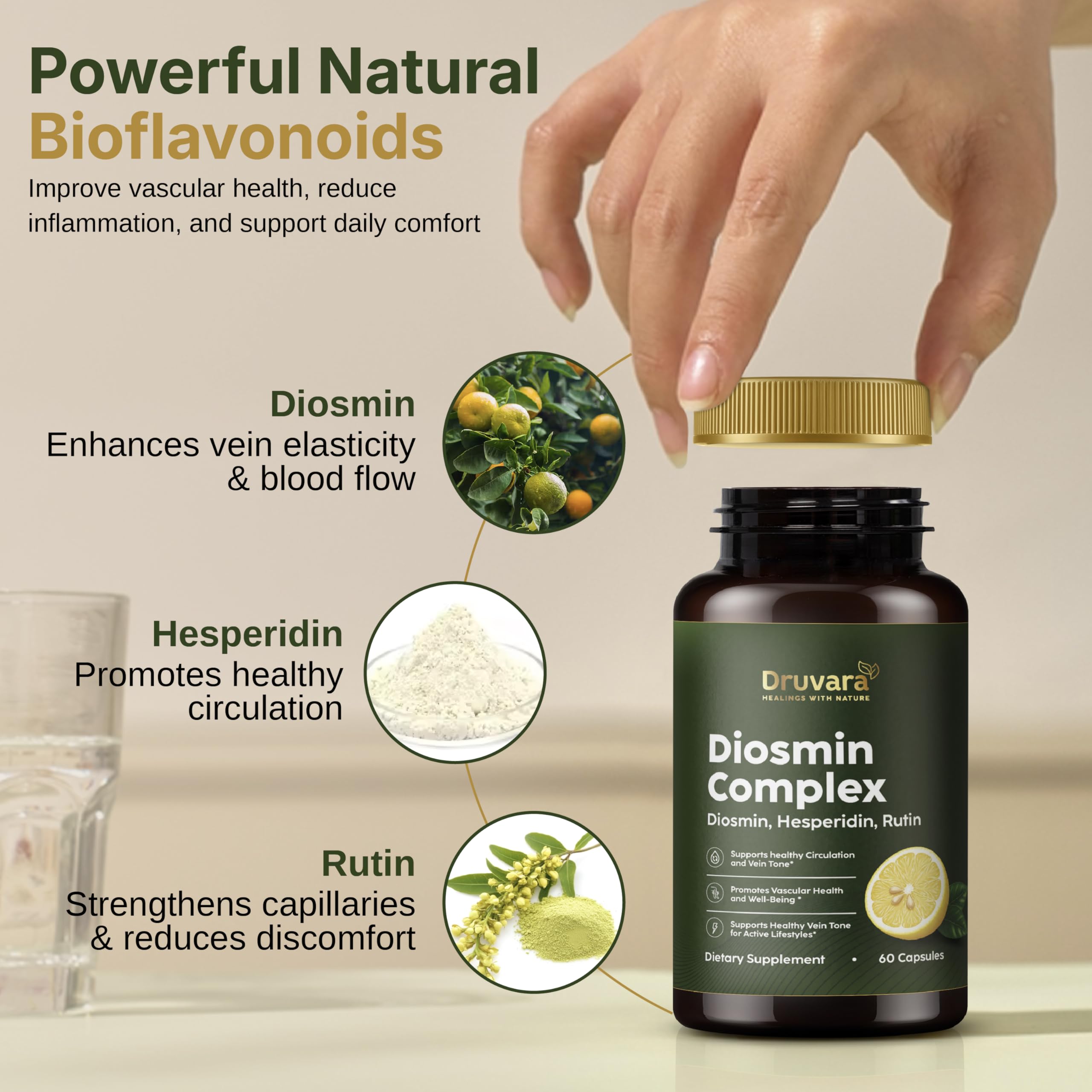 Druvara Diosmin Hesperidin with Rutin & B Vitamins | Vein Support Supplement for Leg Comfort, Healthy Circulation, Vein Strength & Improved Mobility - 60 Capsules DruvaraBuy Supplements Australia
