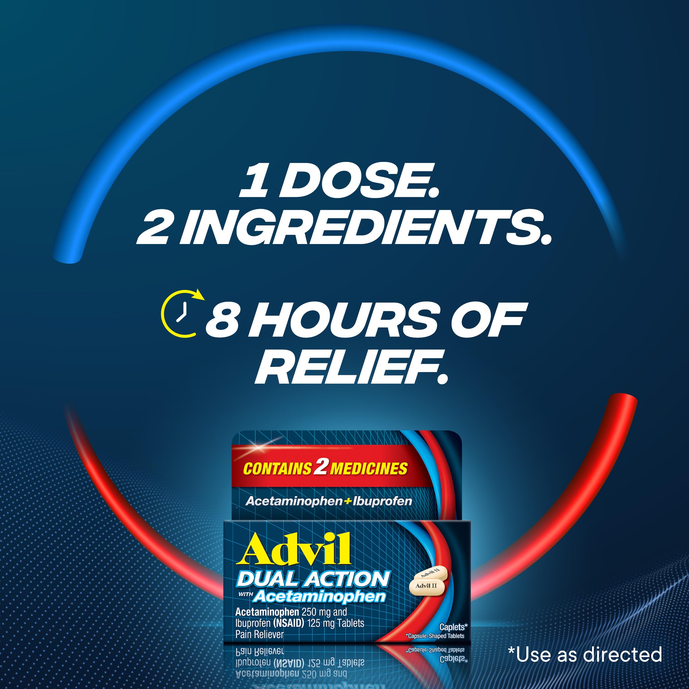 Advil Dual Action Coated Caplets, 125 Mg Ibuprofen and 250 Mg Acetaminophen per Dose (2 Dose Equivalent) for 8 Hour Pain Relief - 216 Count Advil buy supplements Au