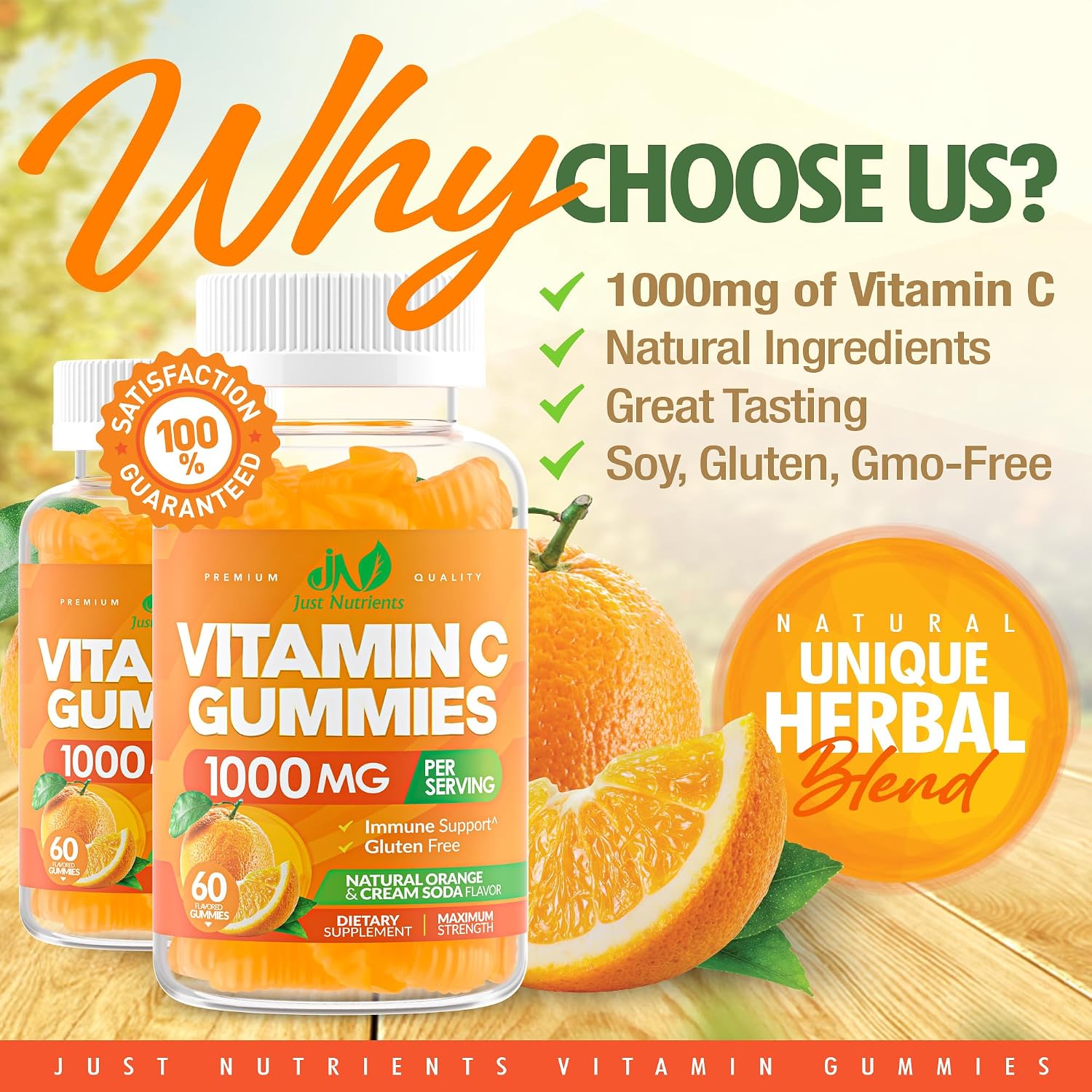 Vitamin C 1000mg Gummies – Chewable Multivitamin for Adults & Kids | Maximum Strength Immune Support with Vitamins A & E, Zinc, Magnesium & More – Natural Orange Flavor – Gluten Free, Non-GMO