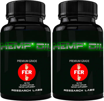 Research Labs Premium Hemp Capsules, 2 Fer 1 Package! 100% Organic All Natural Oil, Worry Nervousness Body Ache Stress Support