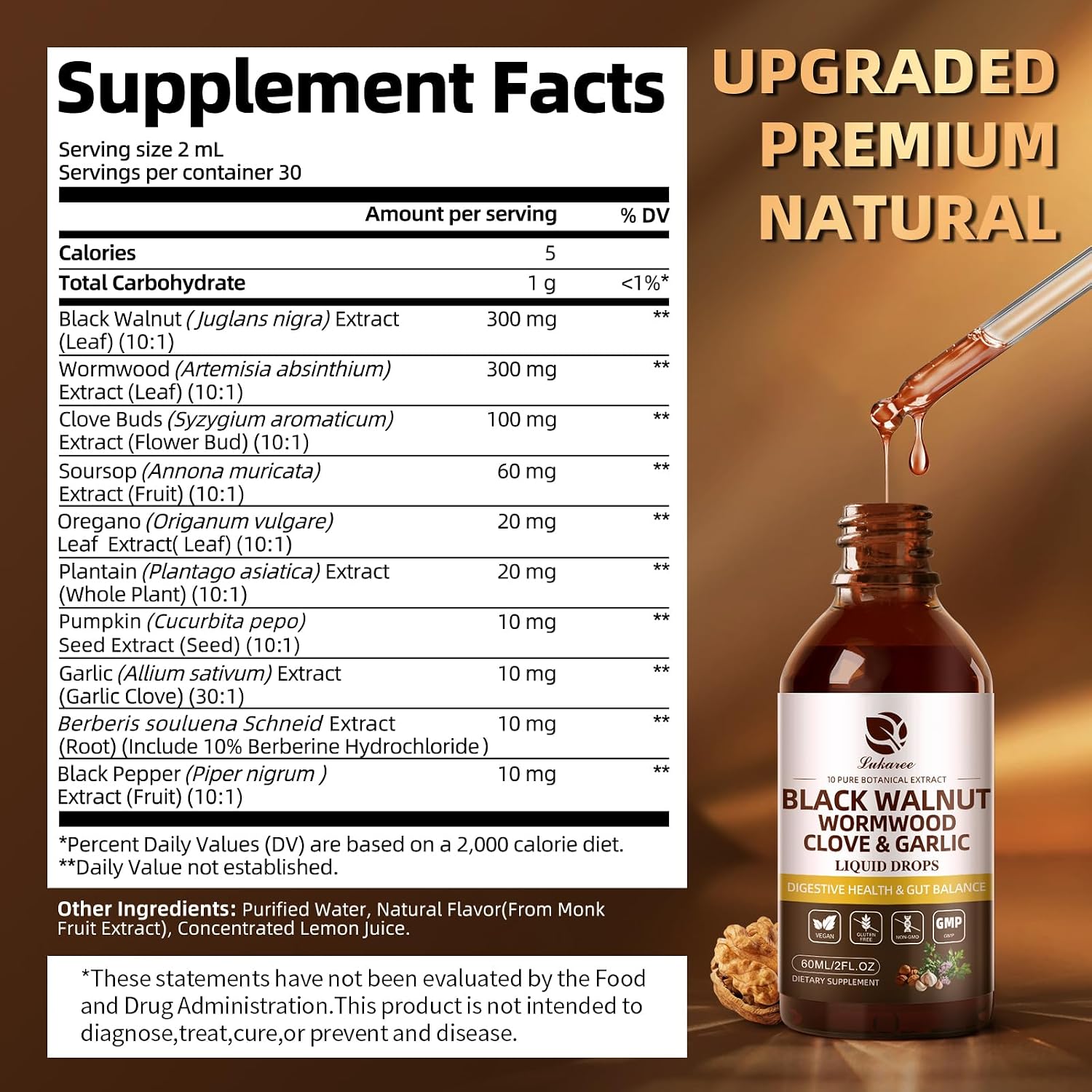 Wormwood Black Walnut Clove Cleanse Tincture - Gut Health & Detox | with Garlic Pumpkin Seeds Soursop Oregano - Digestive & Intestinal Support for Humans - Vegan, Herbal Blends, Liposomal Tech
