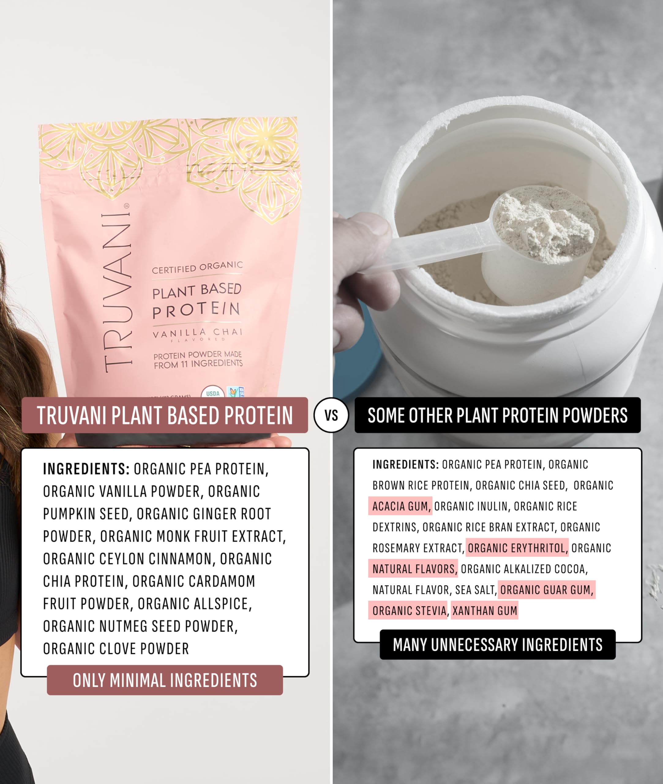 Truvani Organic Plant Based Protein Powder | Vanilla | 18 Servings | Vegan | 20g Pea Protein | Keto | Gluten & Dairy Free | Low Carb | No Added Sugar