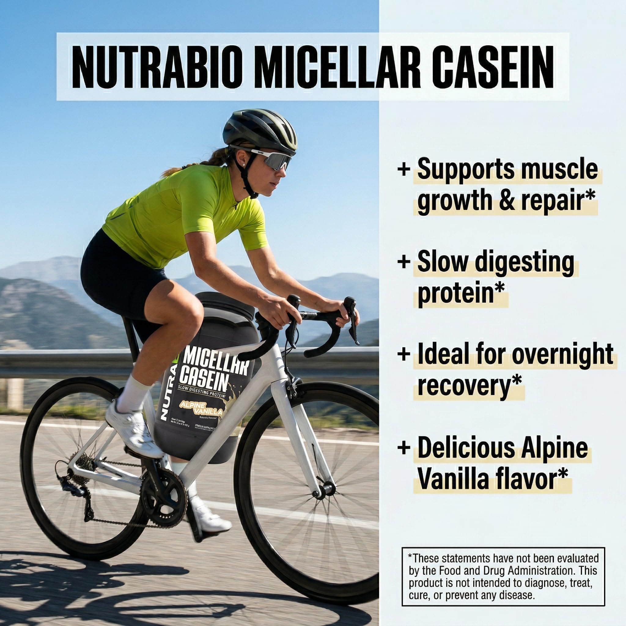 NutraBio Casein Protein Powder, Micellar Casien Powder, 25g Slow Digesting Protein, Helps Keep You Full, Overnight Muscle Recovery & Growth, BCAA & EAA, Gluten Free, Soy Free, 2lb Strawberry Ice Cream