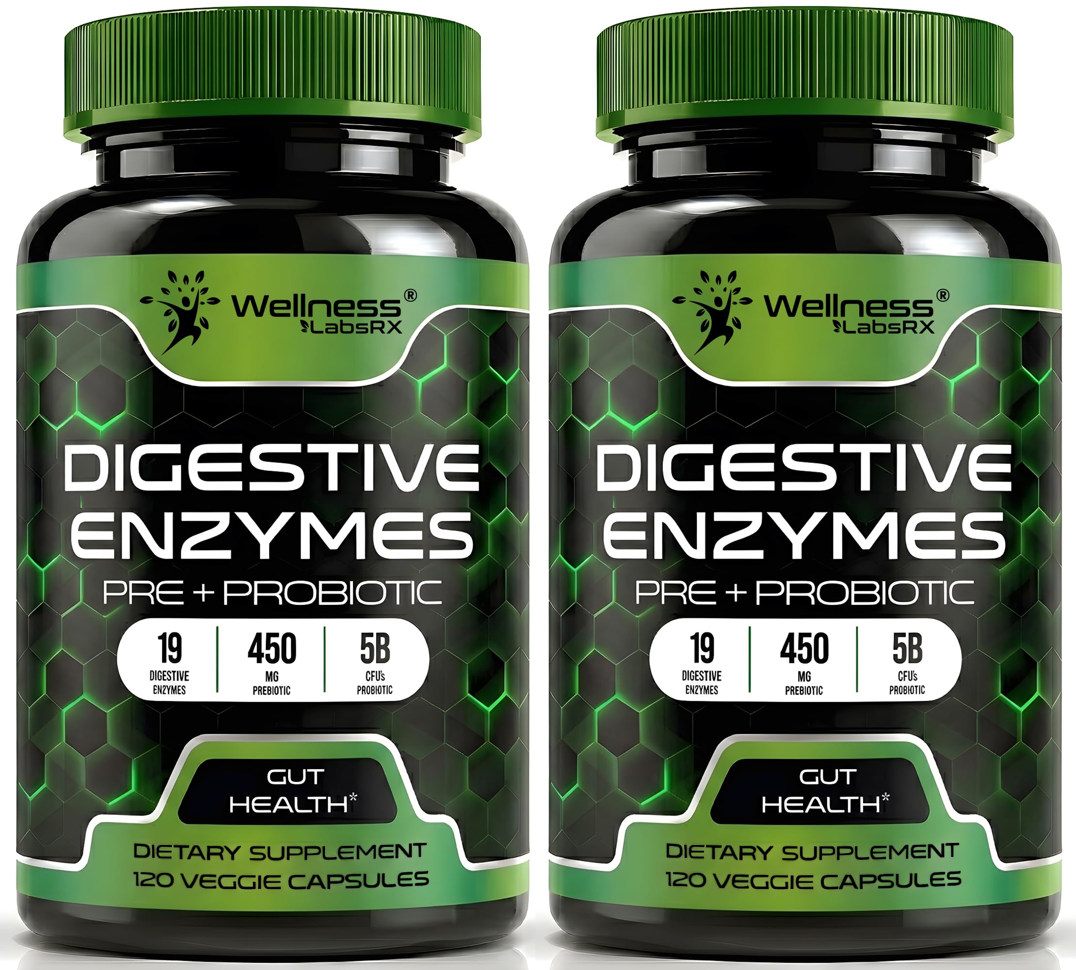 Digestive Enzymes with Probiotics and Prebiotics, 450mg, 5 Billion CFUs - Pure Super Digestion Capsules - Digestive Enzymes for Women & Men Support Digestion & Gut Health - 120 Count