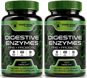 Digestive Enzymes with Probiotics and Prebiotics, 450mg, 5 Billion CFUs - Pure Super Digestion Capsules - Digestive Enzymes for Women & Men Support Digestion & Gut Health - 120 Count