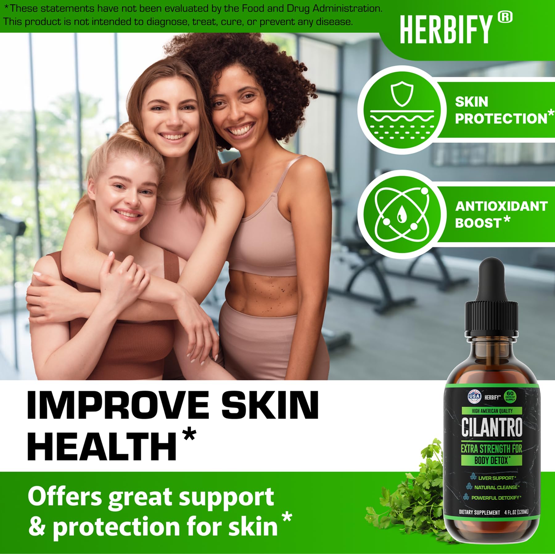 HERBIFY Cilantro Tincture - Herbal Cilantro Supplement for Detox - Rich Source of Antioxidants - Supports Heart and Body Cleanse - Made in USA - Cilantro Extract 4 Fl Oz