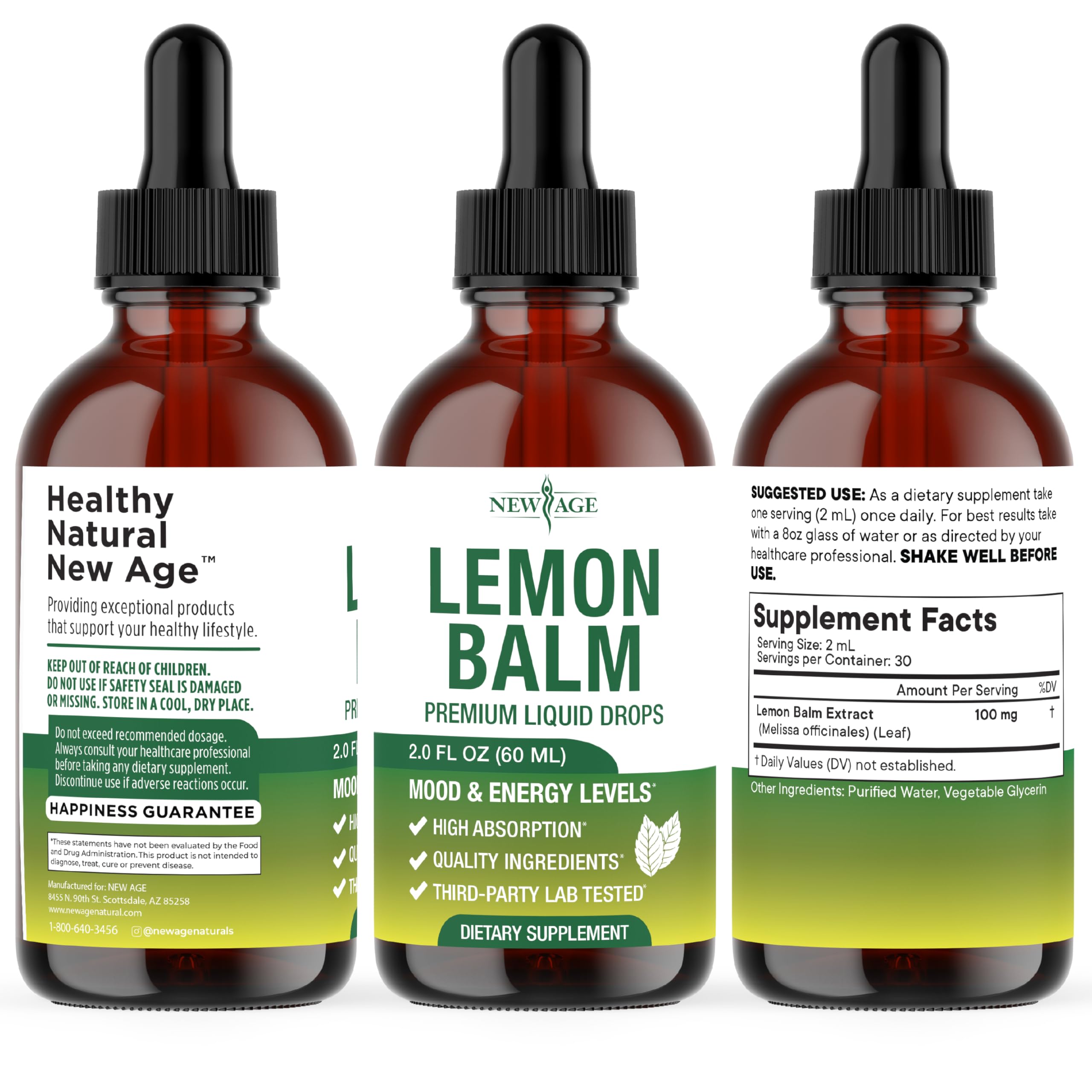 NEW AGE Lemon Balm Tincture - Mood Support Supplement - Lemon Balm Leaf Extract Drops - Vegan, Sugar & Alcohol-Free Calming Supplement - 4 fl oz