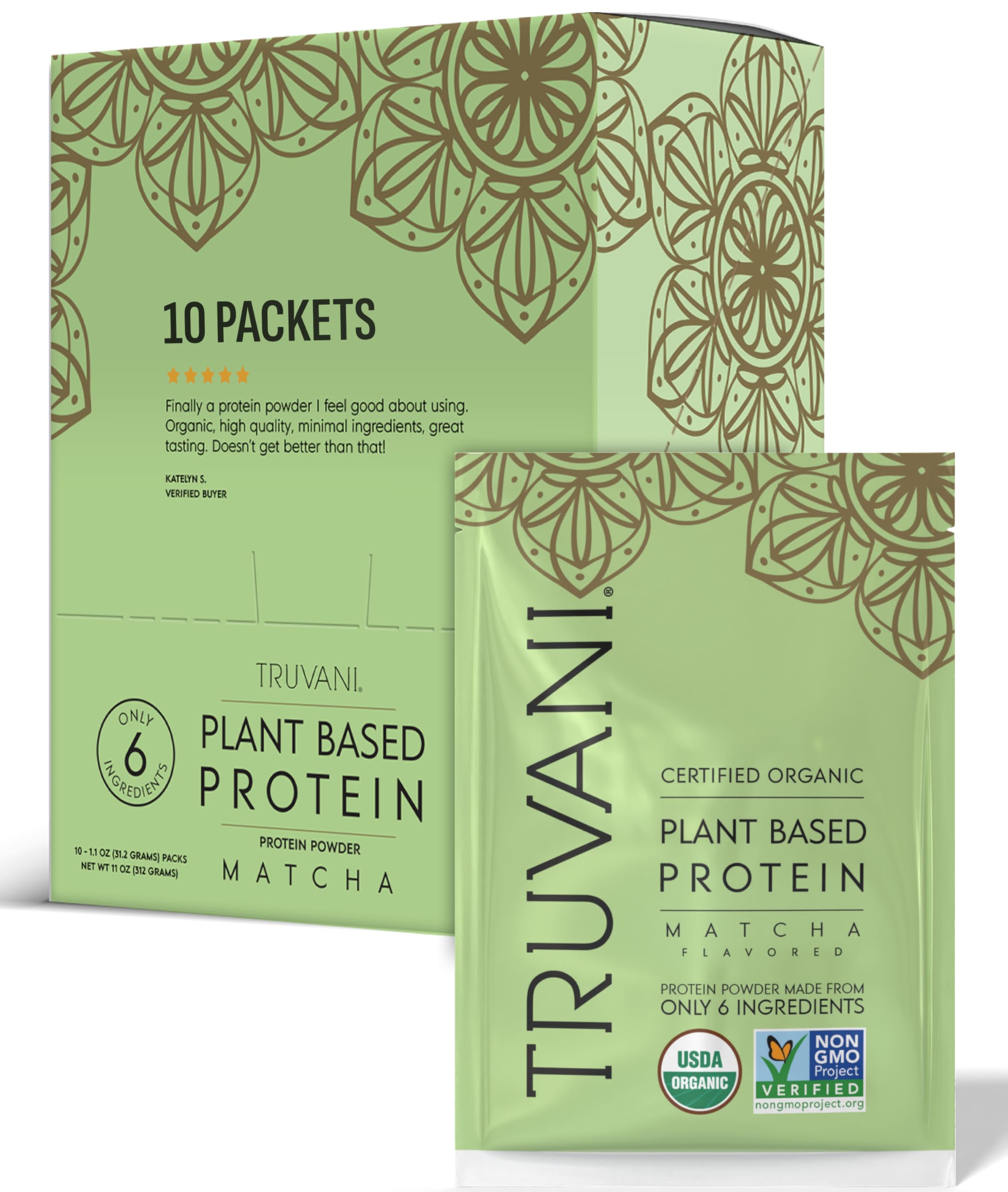 Truvani Organic Plant Based Protein Powder | Strawberry | 10 Servings | Vegan | 20g Pea Protein | Single Serving Travel Packets | Keto | Gluten & Dairy Free | Low Carb
