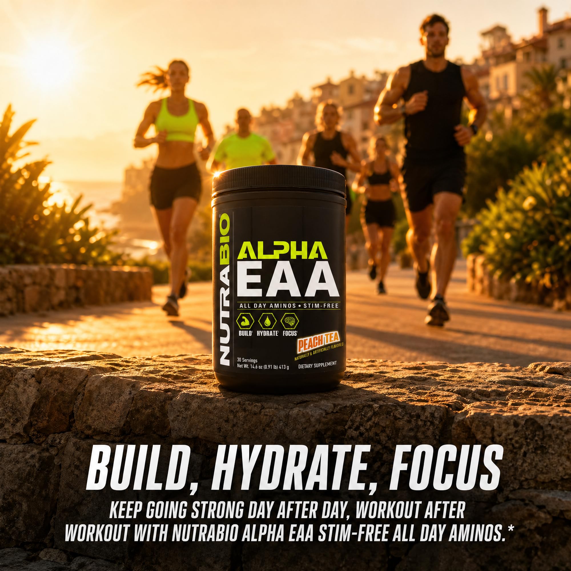 NutraBio Alpha EAA - All-Day Amino Acids for Muscle Growth and Hydration - Essential Amino Acids with Nootropics & Adaptogens- Full Spectrum EAA BCAA Powder - 30 Servings - Strawberry Lemon