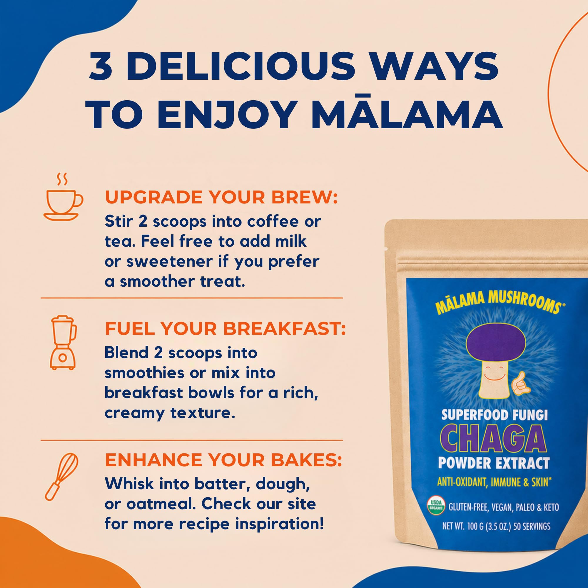 8-Mushroom Extract Powder by Malama, Organic Body Mushroom Blend Featuring Lion's Mane, Reishi, Cordyceps, Chaga, Turkey Tail, Superfood Adaptogenic