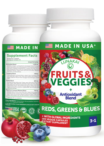 Lunakai USA Made Superfood Fruits & Veggies Supplement - All-in-One with 4 Blends & Scented Capsules, 180ct Super Veggie Capsules for Adults Lunakai buy supplements Au