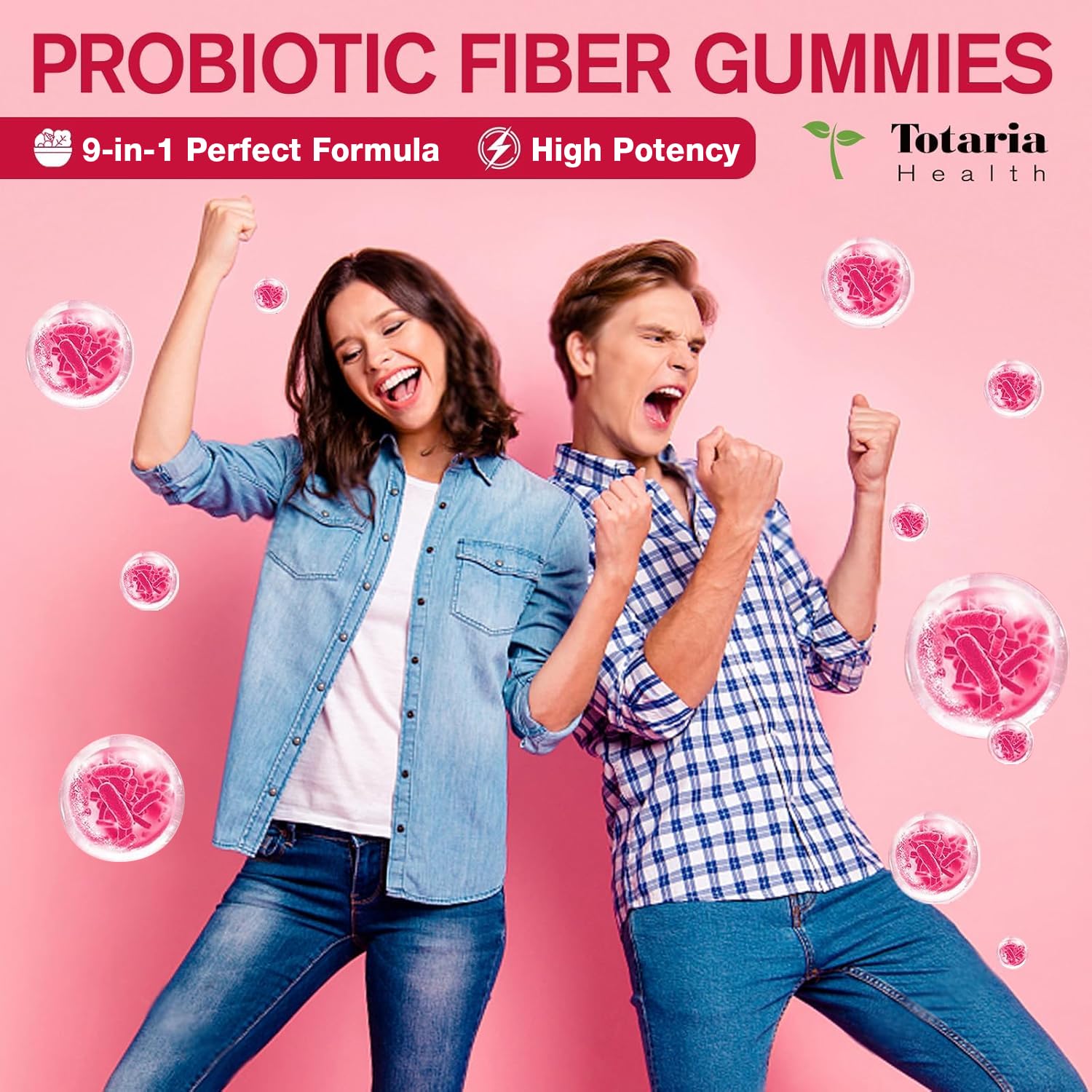 9-in-1 Probiotic Prebiotic Fiber Gummies for Adults & Teens, Sugar-free Fiber Supplement with Psyllium Husk, FOS, Inulin, ACV & 5 Billion CFU Bacillus Coagulans - PrimeBioHealth - canada supplements