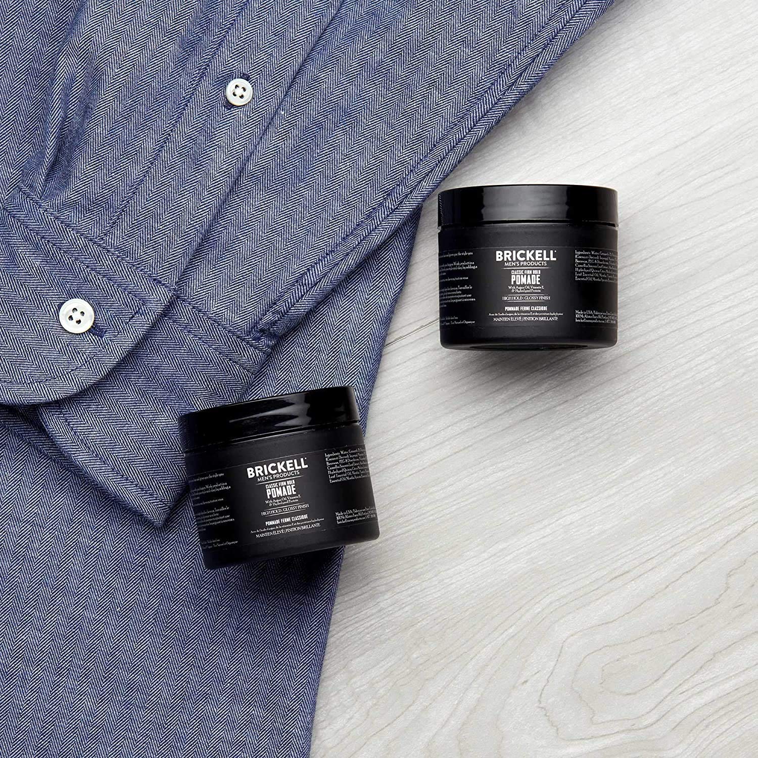 Brickell Men's Hair Styling Firm Hold Pomade for Men, Strong Hold & High Shine Finish Pomade With Hydrolyzed Quinoa, Vitamin E, and Aloe, 2 Ounces, Scented