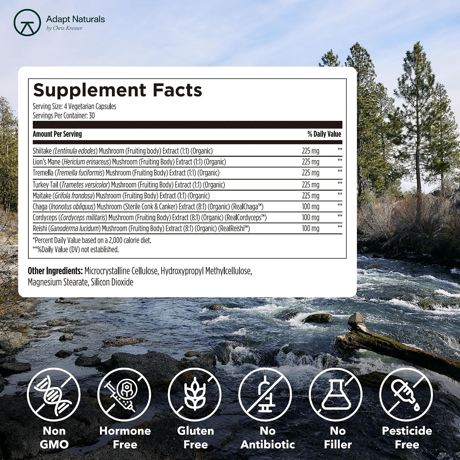 Adapt Naturals Bio-Avail Myco, 8-in-1 Superfood Mushroom Supplement Complex | Lions Mane, Chaga, Cordyceps, Reishi, Shiitake, Tremella, Turkey Tail, Maitake - Immune & Cognitive Function - 30 Day Supply