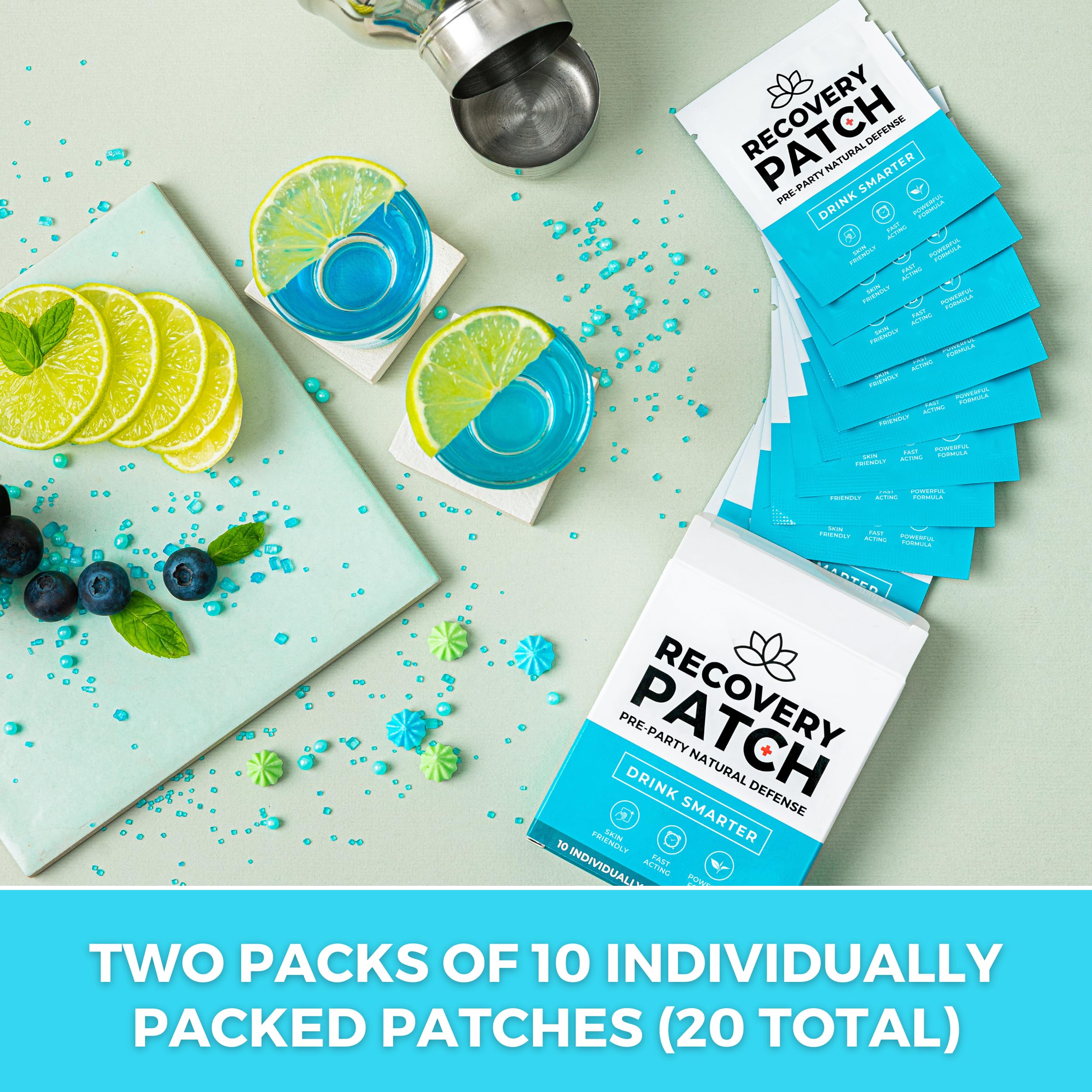 Party Treats Recovery Patches 10 Pack - Wake Up Refreshed & Energized | 100% Natural Ingredients Patch, Individually Wrapped, Skin-Friendly & Waterproof, Enhanced Morning Formula