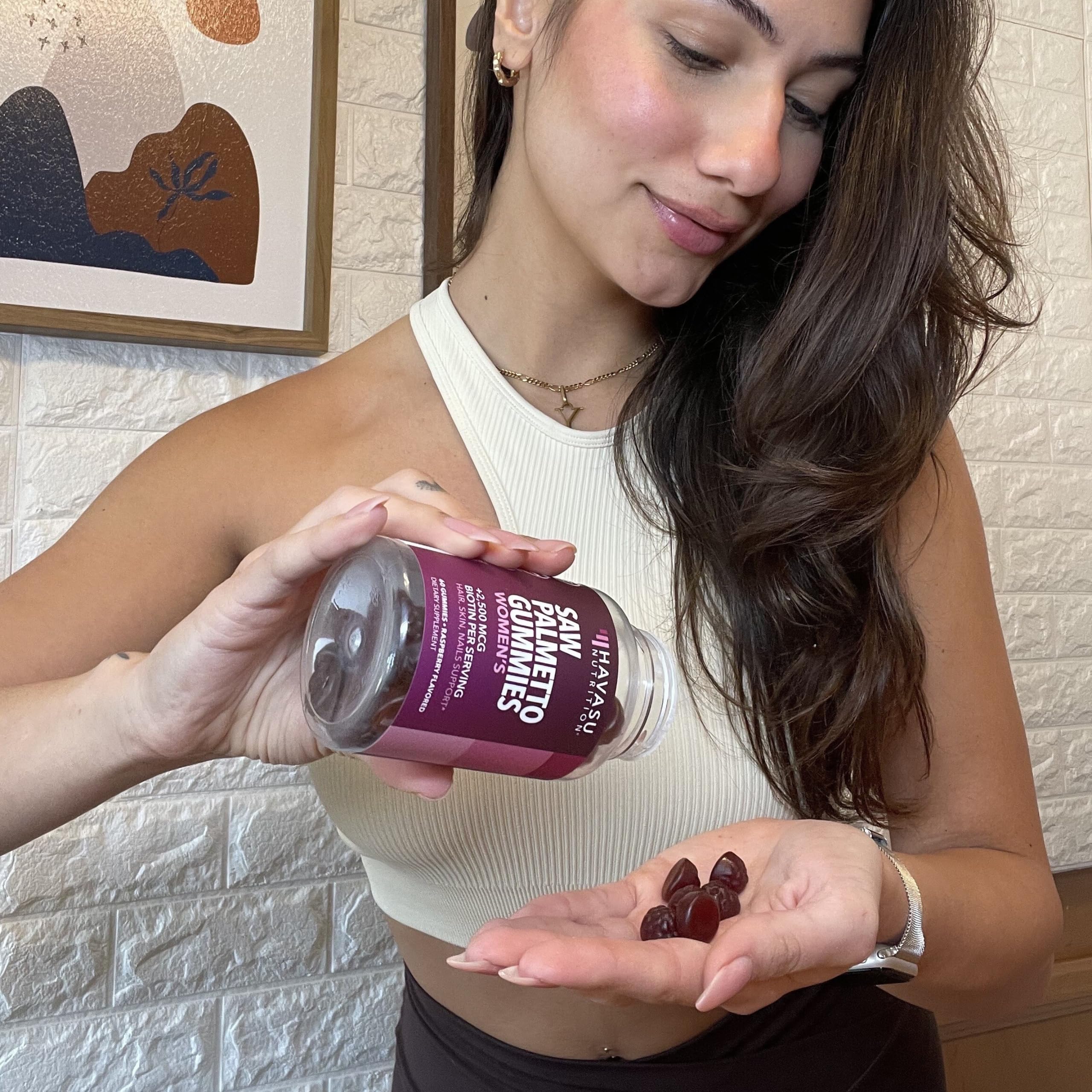Saw Palmetto Gummies for Women, Raspberry, 60ct, 2500mcg Biotin | DHT Blocker & Hair, Skin, Nail Health Gummies, Supports Stronger-Looking Hair, Raspberry Flavor, 1 Month Supply