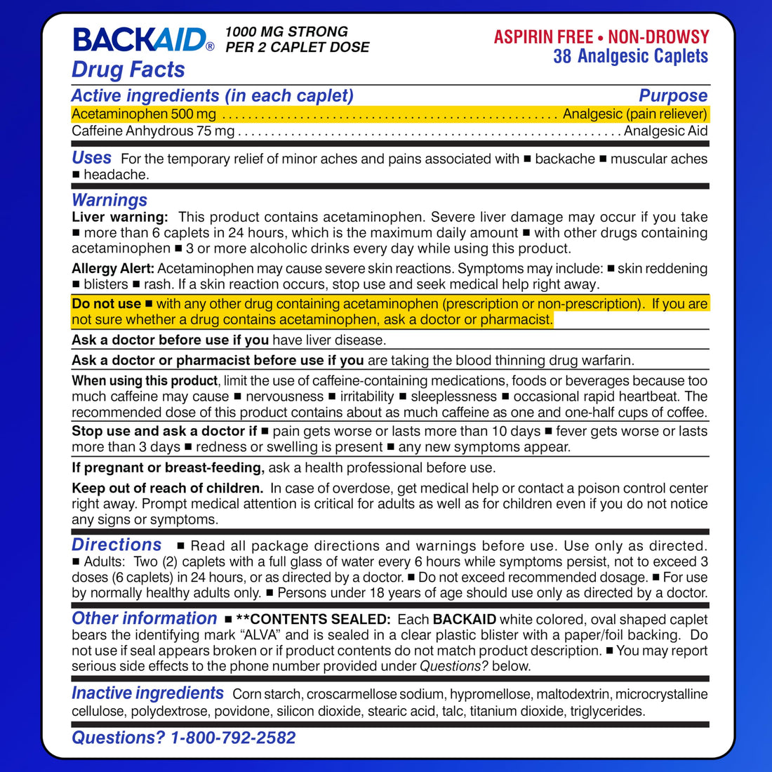 Backaid Maximum Strength Aspirin-Free Pain Relief from Backache, Sciatica and Leg Pain, Powerful Combination, Long-Lasting 6 Hour Formula, 38 Count BackaidBuy Supplements Australia