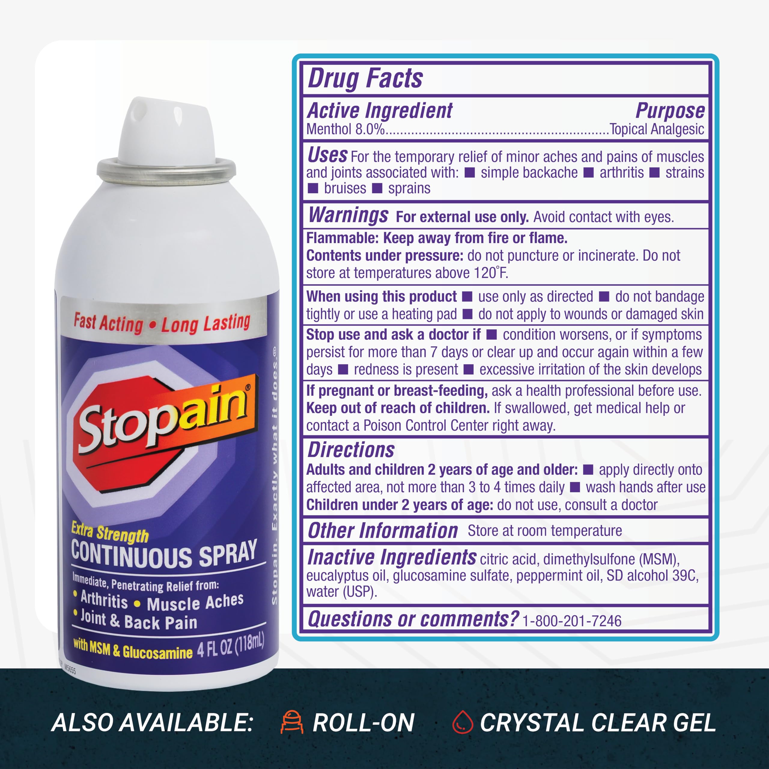 Stopain Pain Relief Spray 4oz, USA Made, Max Strength Fast Acting with Menthol, MSM, Glucosamine for Lower Back, Arthritis, Knee, Neck, Joints, HSA FSA Approved OTC Topical Analgesic Product StopainBuy Supplements Australia