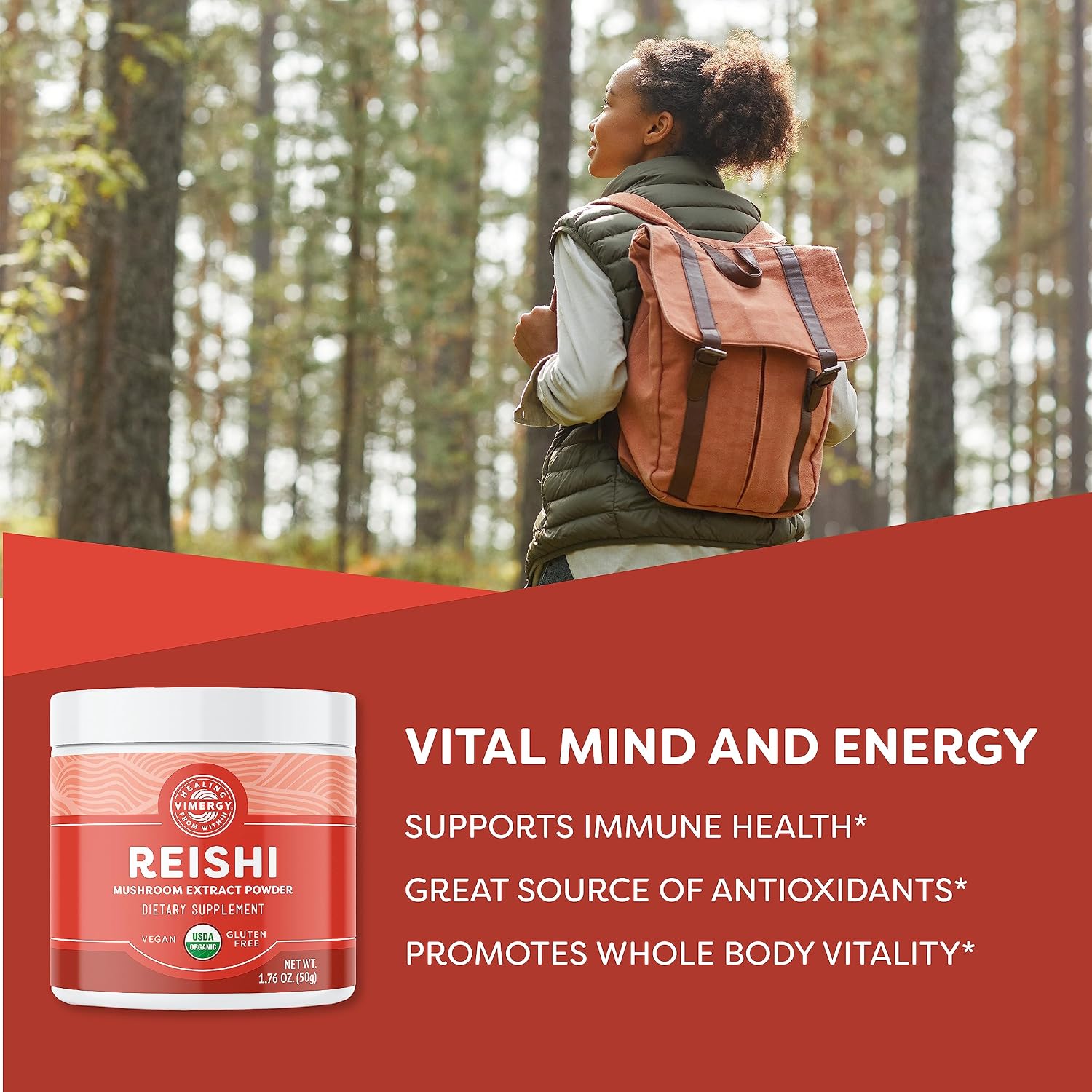 Vimergy Reishi Powder – Superfood Cellular Support* – Benefits Immune Health* – USDA Certified Organic, Vegan, Paleo-Friendly, Gluten-Free – 33 Servings