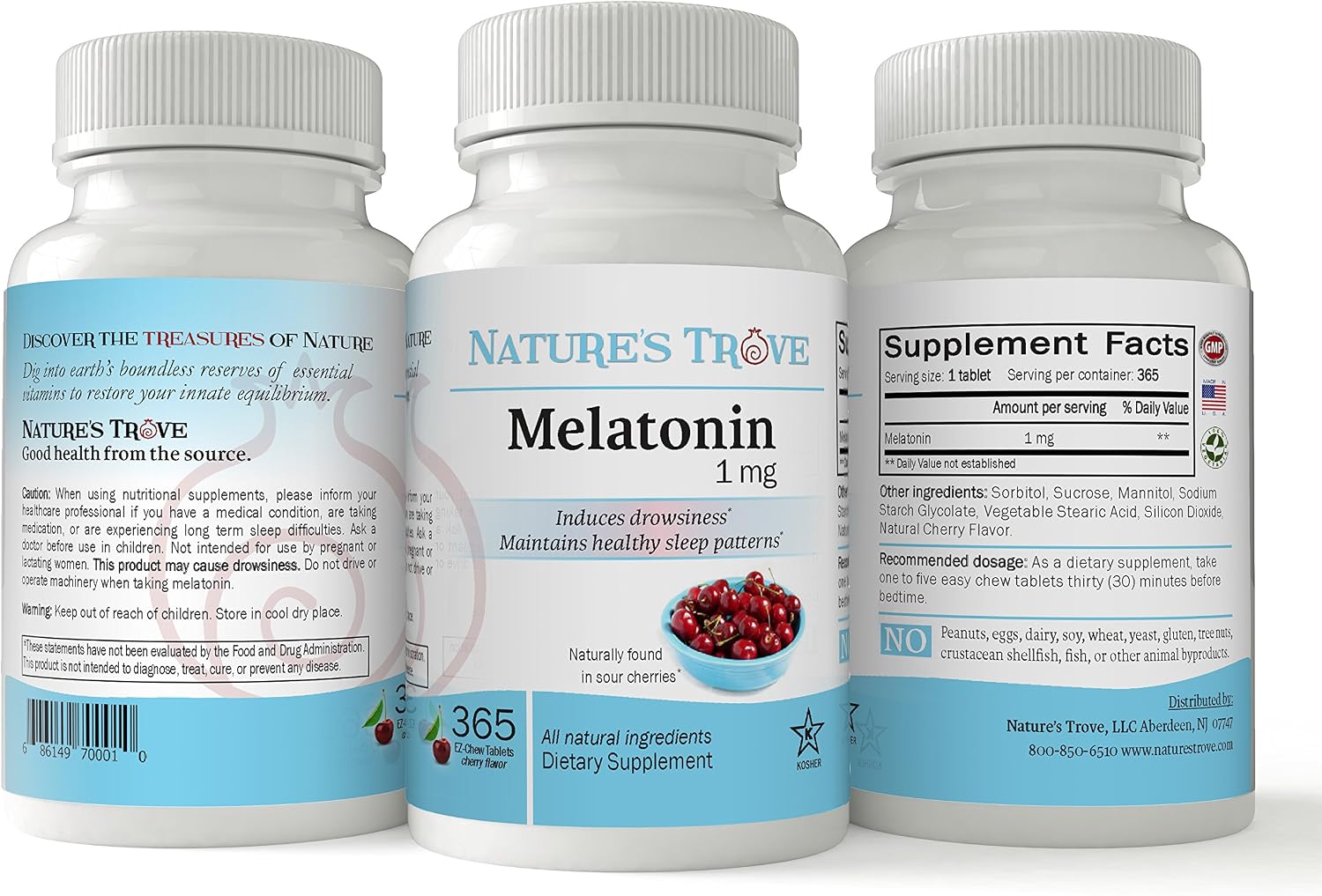 Nature's Trove Melatonin 1mg 365 EZ-Chew Tablets Cherry Flavor