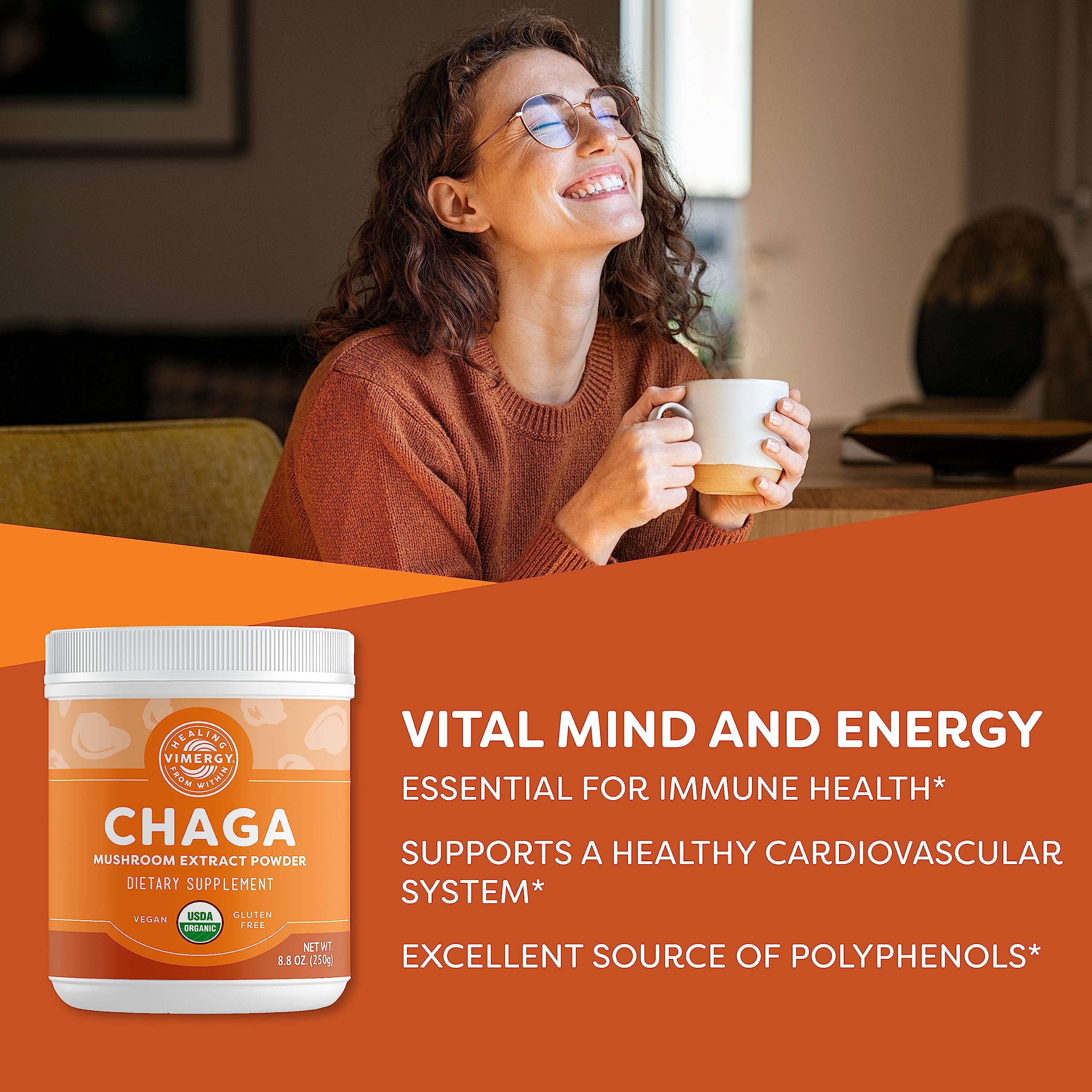 Vimergy Chaga Capsules – Superfood Cellular Support* – Cardiovascular Health Benefits* – Kosher, Vegan, Gluten-Free – 90 Capsules