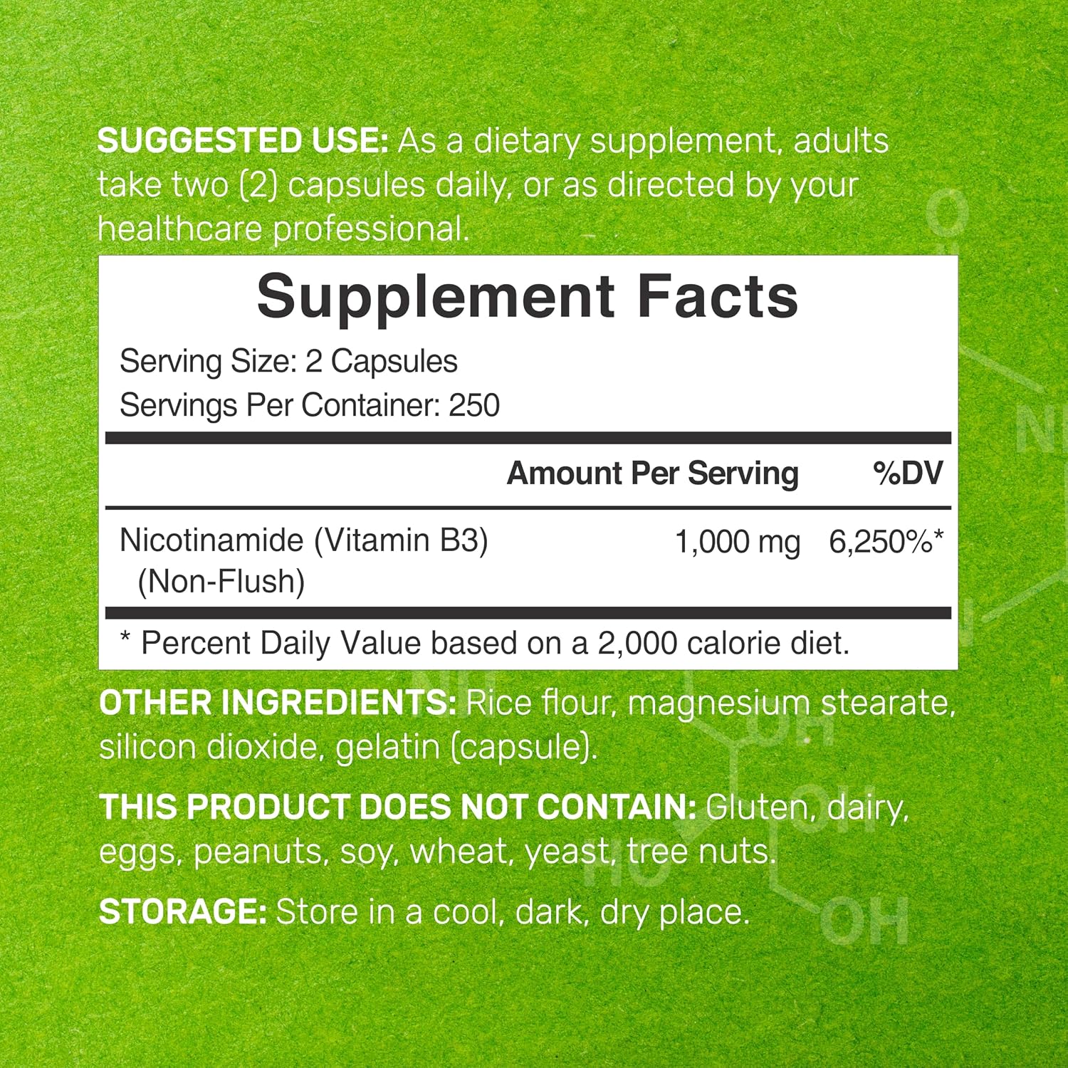 Vitamin B3 Nicotinamide 1,000mg Per Serving – 500 Capsules, Flush Free Niacin, Essential B3 – Supports Healthy Skin & Energy Production – Non-GMO