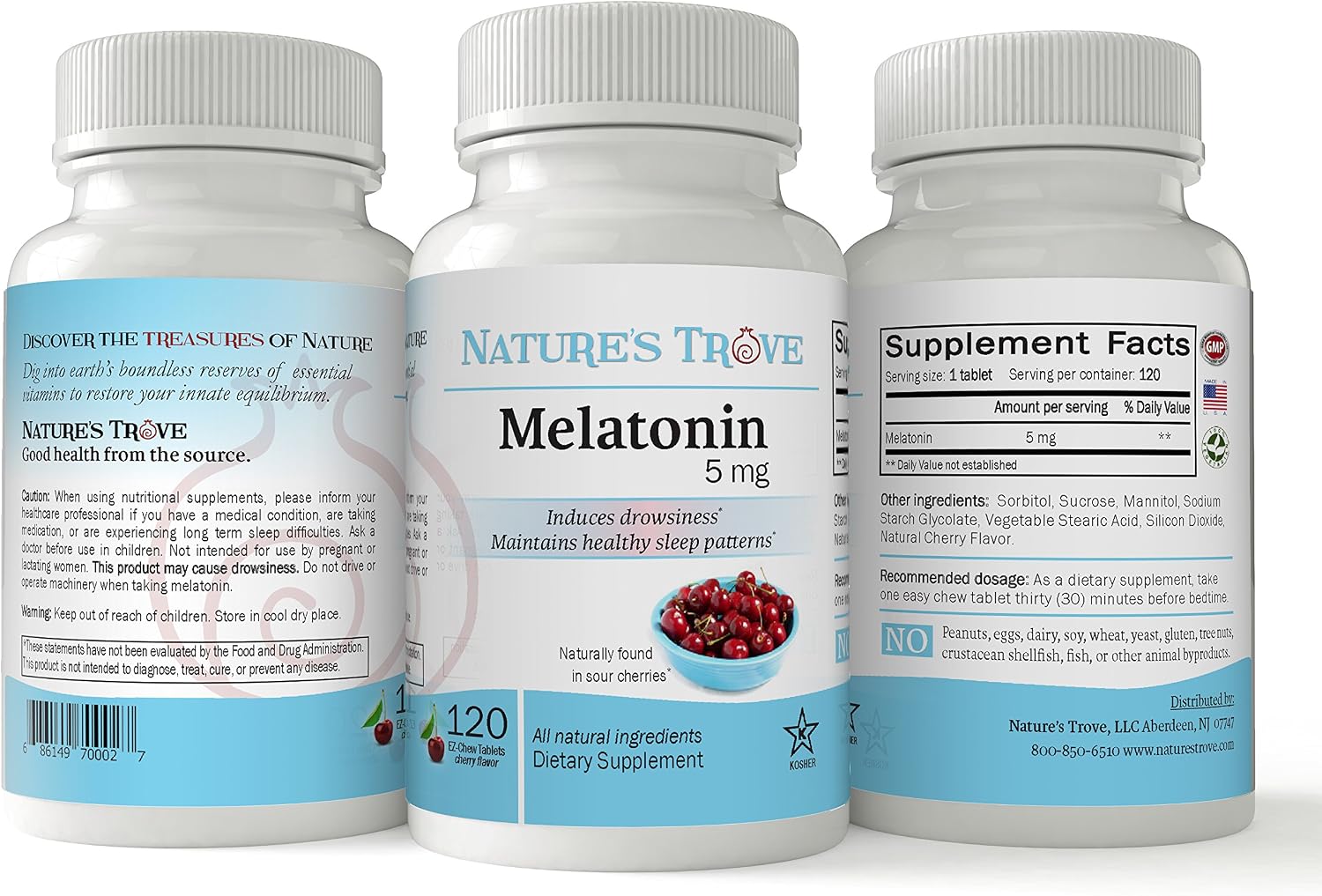 Nature's Trove Melatonin 5mg 120 EZ Chew Tablets Cherry Flavor