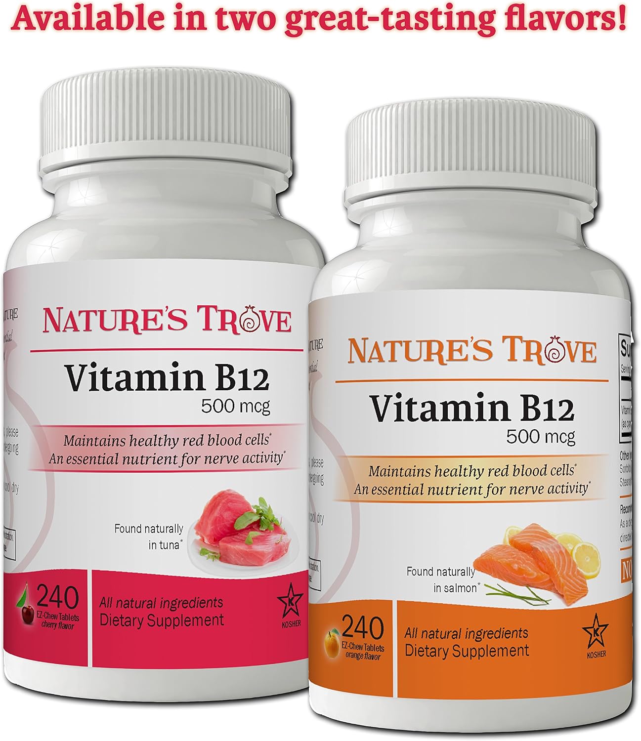 Vitamin B12 500 mcg by Nature's Trove - 240 EZ Chew Tablets Cherry Flavor