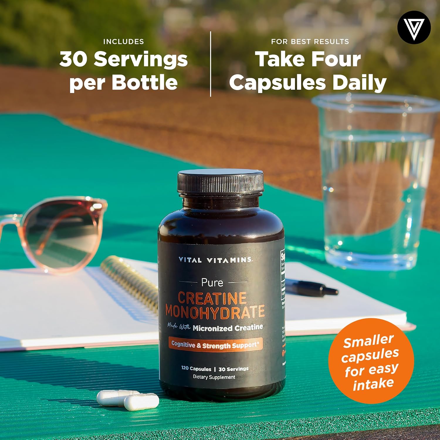 Vital Vitamins Creatine Monohydrate Pills, 3g for Women & Men | Supports Muscle Health, Energy & Cognitive Clarity, Micronized, Easy to Swallow, Non-GMO, 120 Capsules