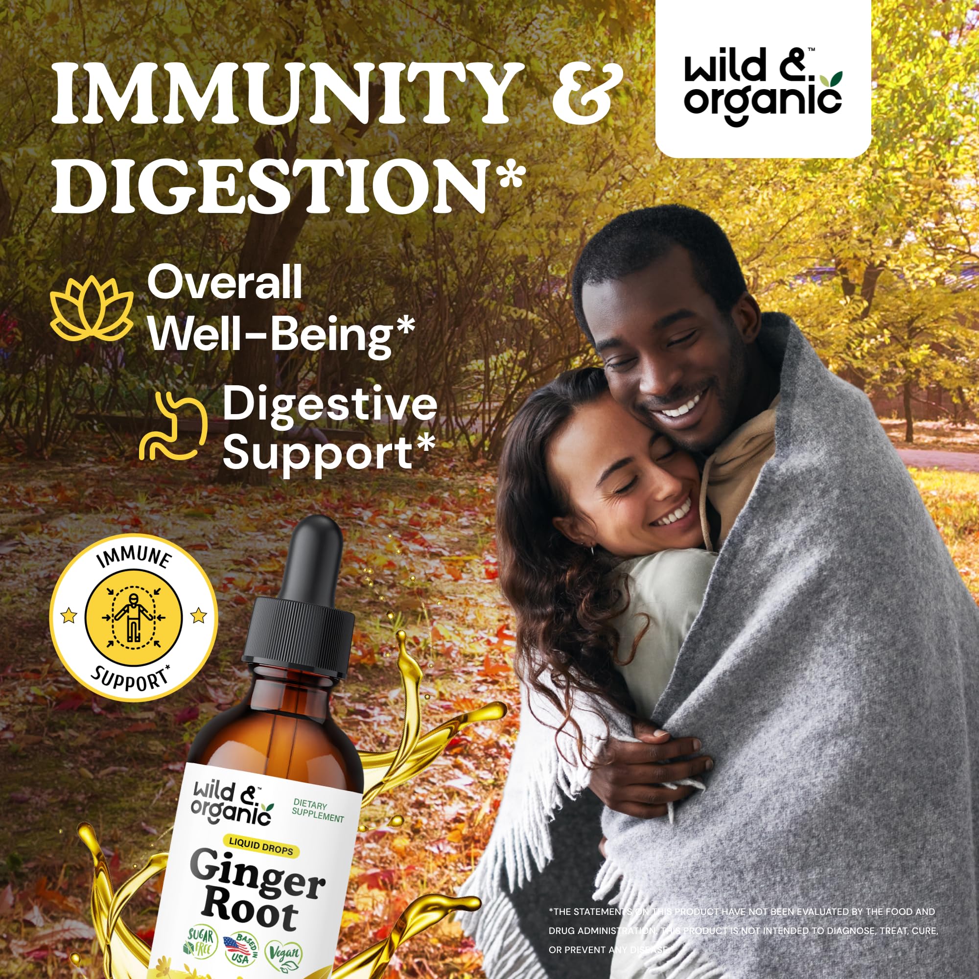 Wild & Organic Ginger Root Extract Drops - Immune & Digestive Support - Liquid Ginger Supplements - Easy to Add to Tea - Vegan, Sugar & Alcohol-Free Tincture - 4 fl oz